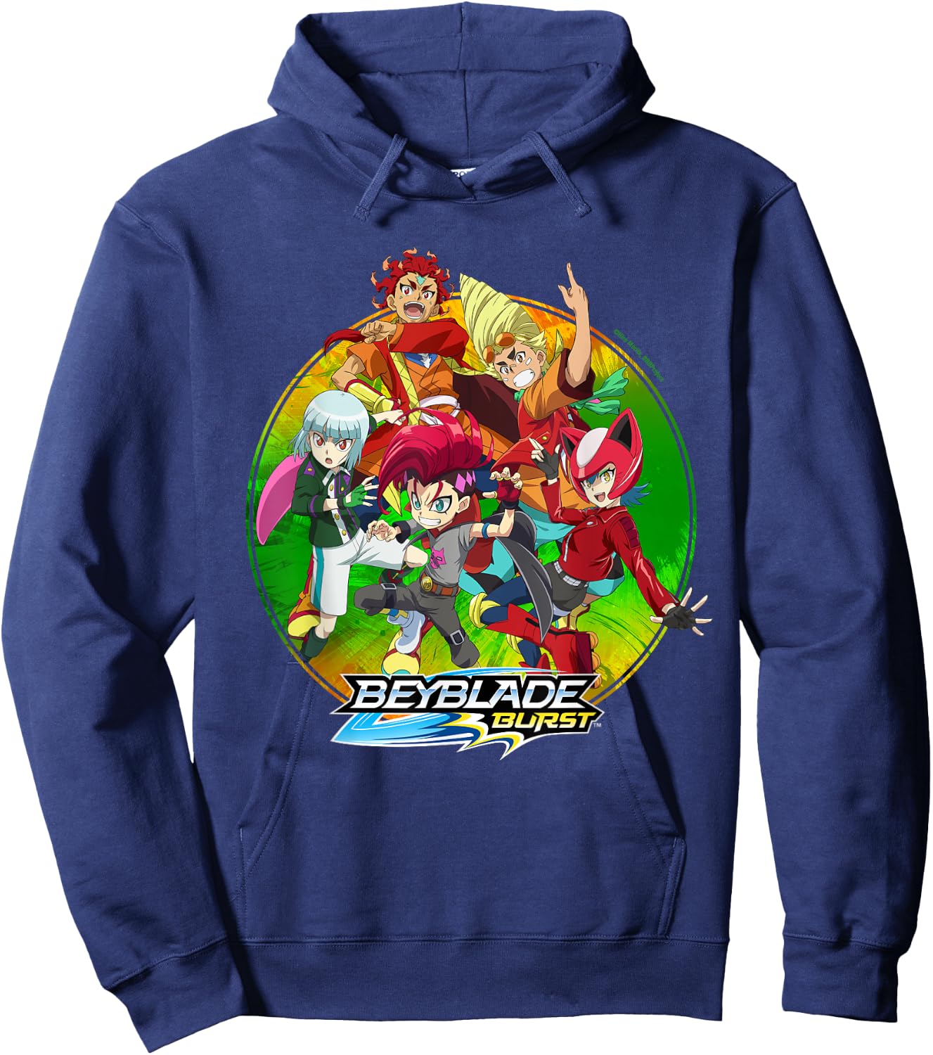 Hasbro BEYBLADE BURST QUADDRIVE -Kids Black Cotton 60% Polyester 40% Classic Fit Collarless Short Sleeve Hoodie - Hoodie | Navy