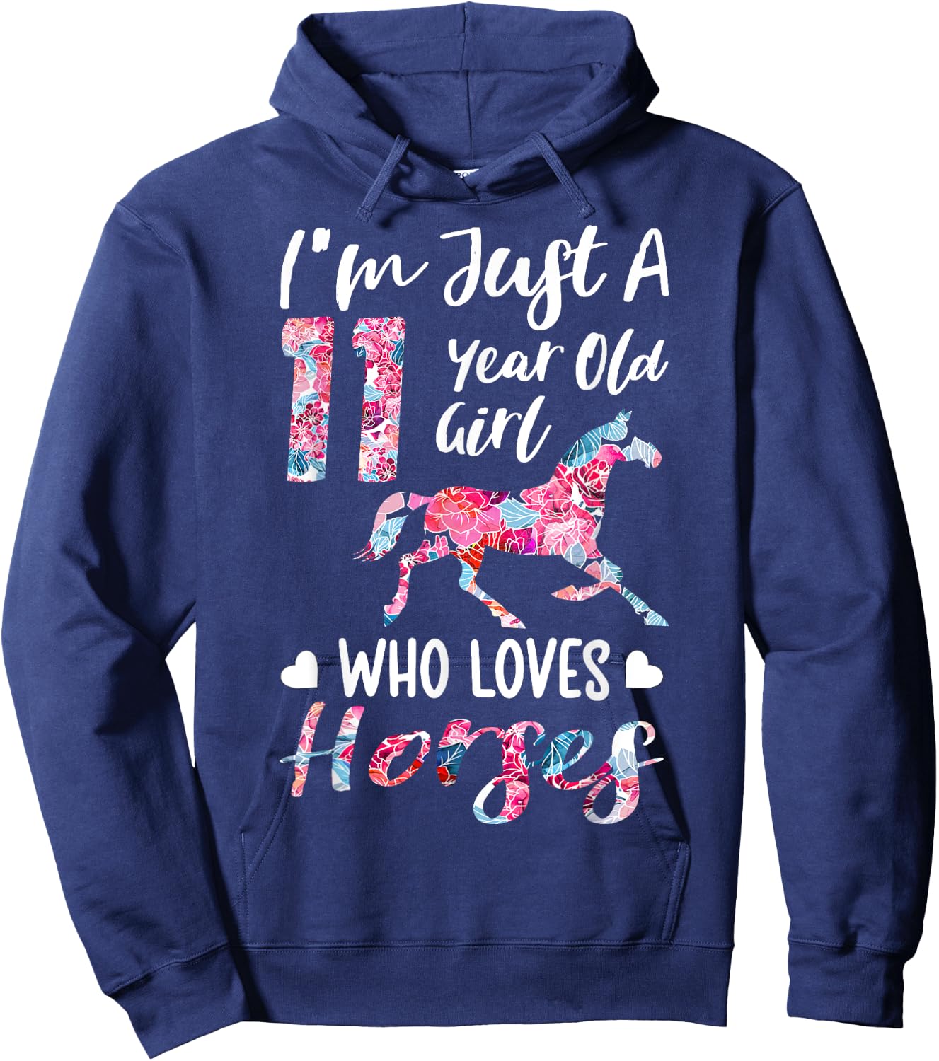 girls 11th Birthday Horse for 11 Year Old Girls Hoodie - Hoodie | Navy