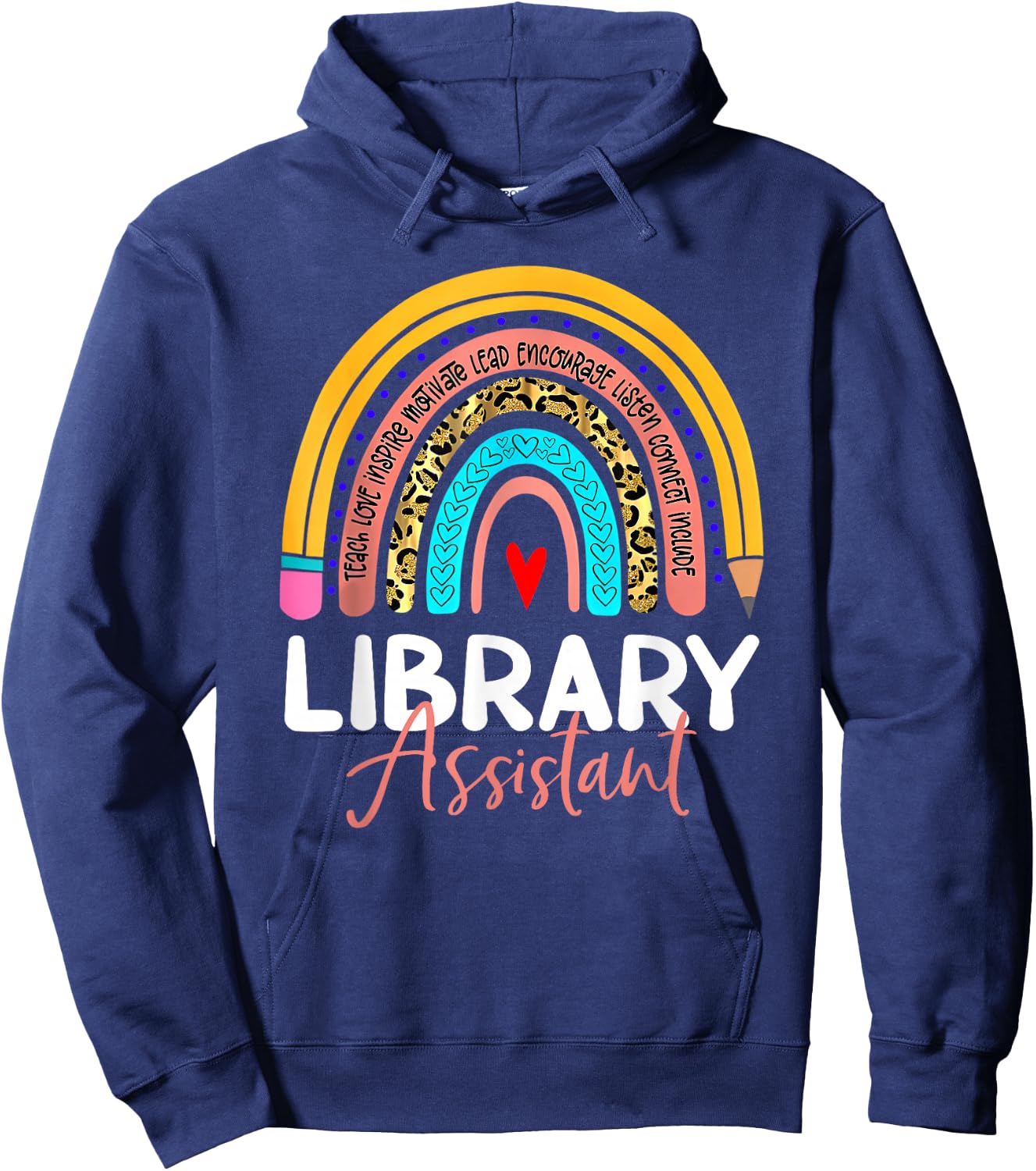 Library Assistant Leopard Rainbow Back To School Librarian Hoodie - Hoodie | Navy