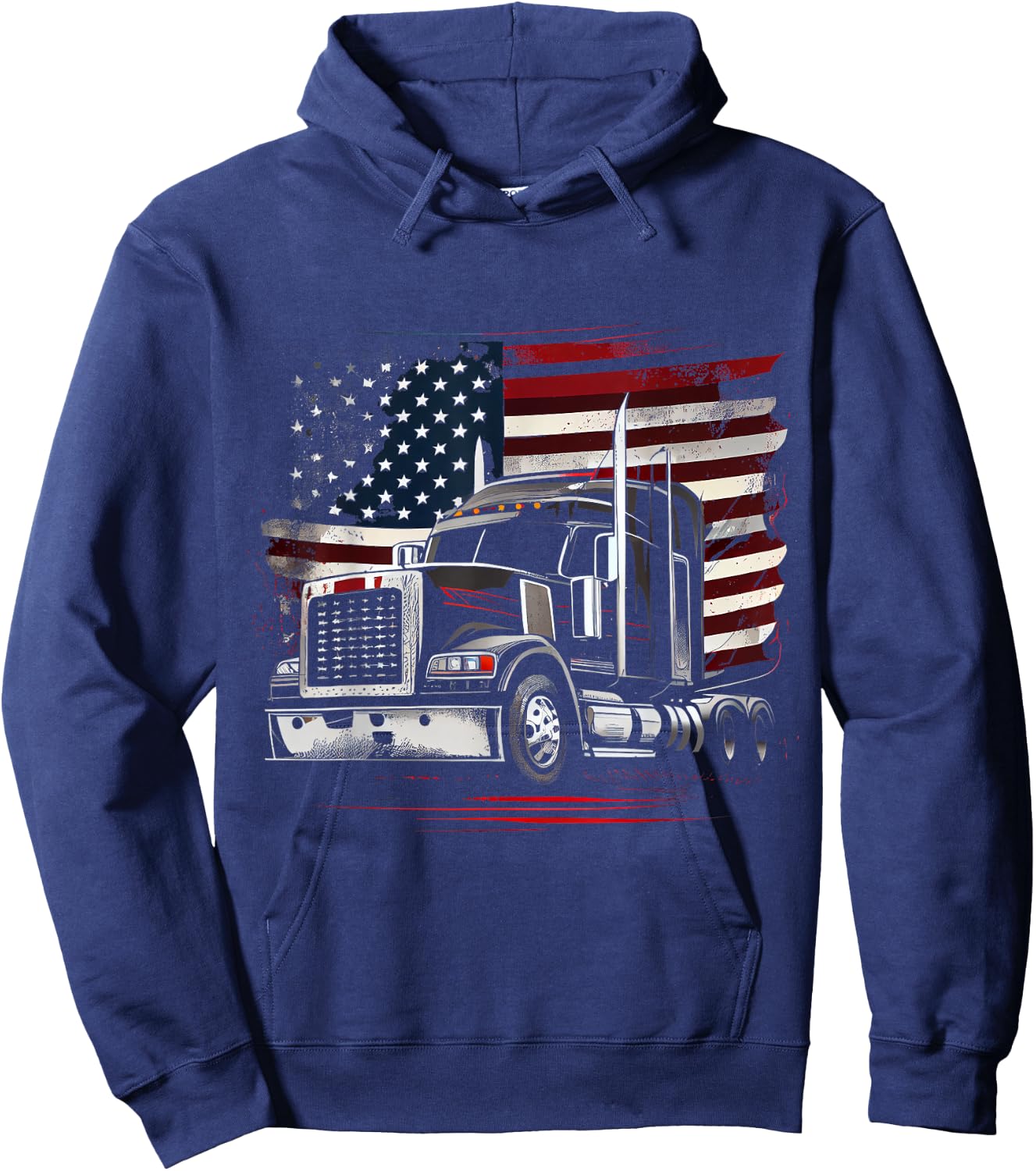US American Flag Truck Driver 18 Wheeler Trucker Gift Hoodie - Hoodie | Navy