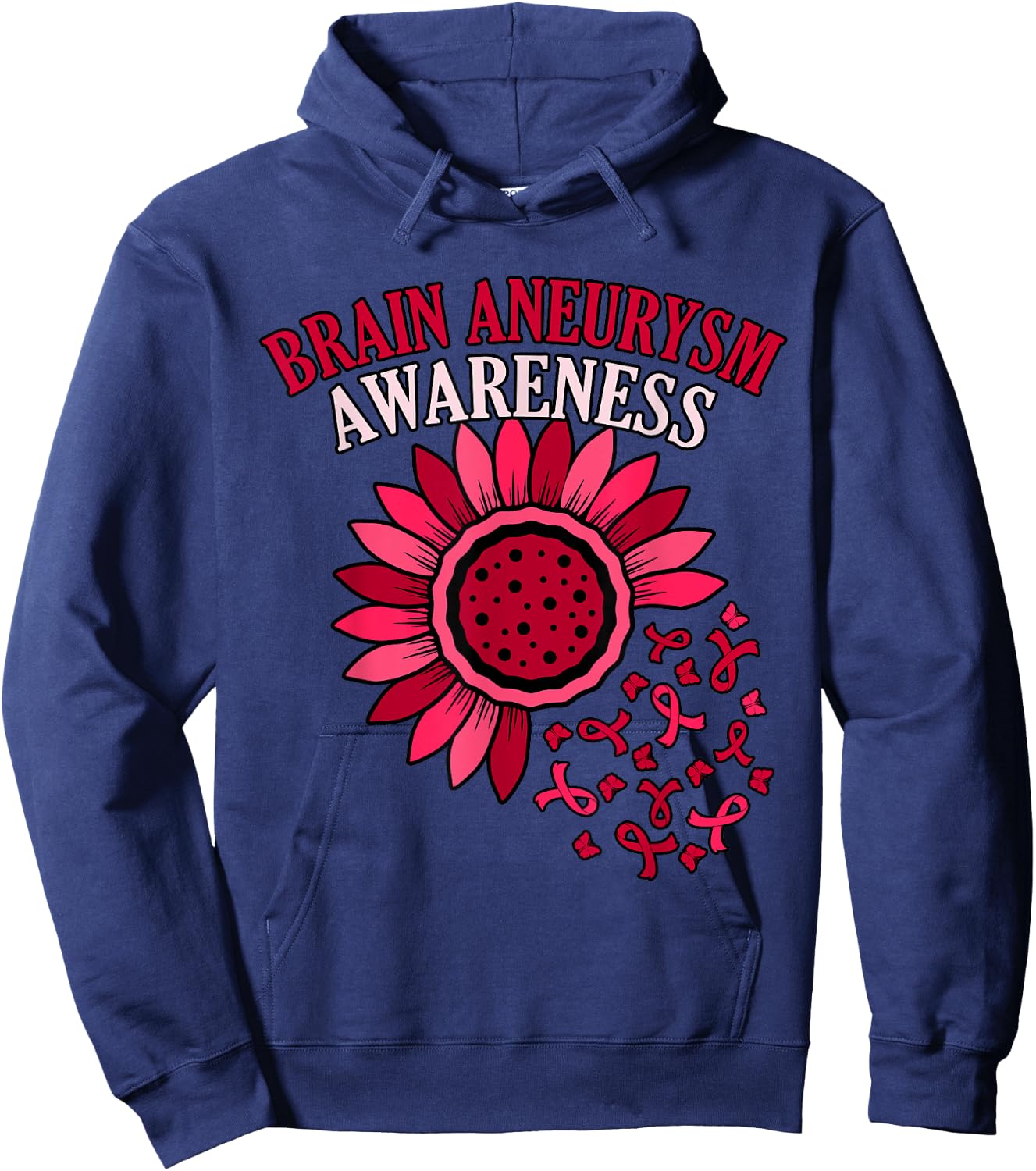 Flower Ribbon Brain Aneurysm Awareness Month Support Graphic Hoodie - Hoodie | Navy