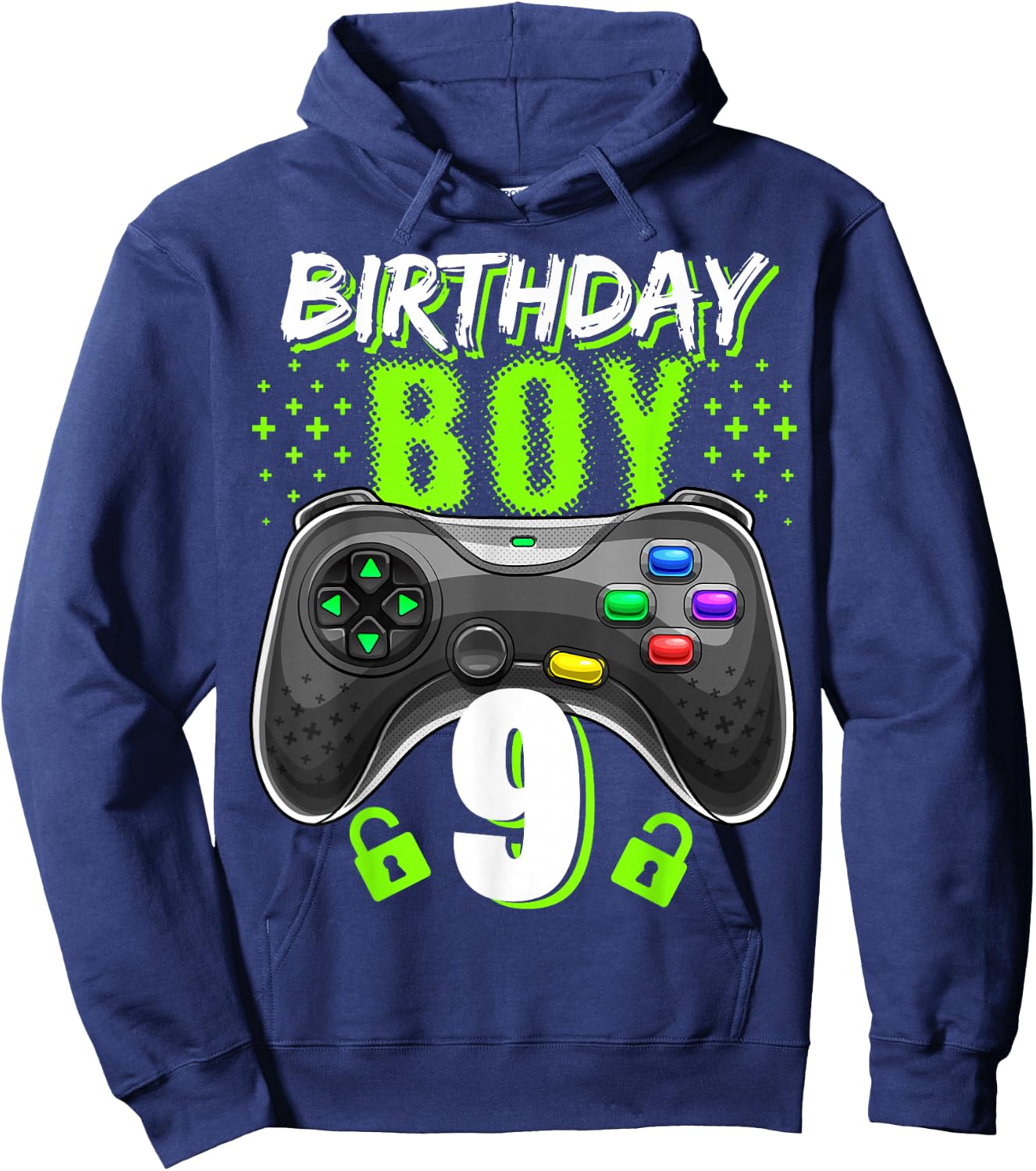 Birthday Boy 9 Video Game Controller Gamer 9th Birthday Gift Hoodie - Hoodie | Navy