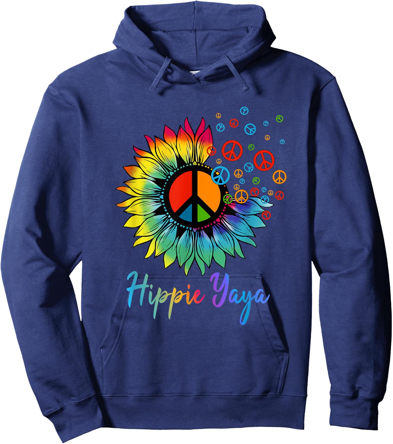 Women Hippie Yaya - Colorful Sunflower Peace Sign Hoodie - Hoodie | Navy