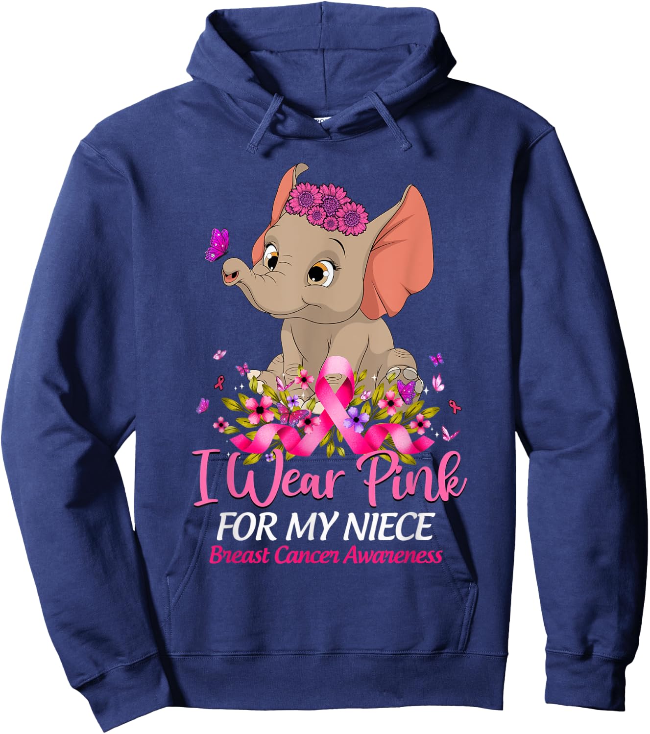 Breast Cancer Awareness Elephant I Wear Pink For My Niece Hoodie - Hoodie | Navy