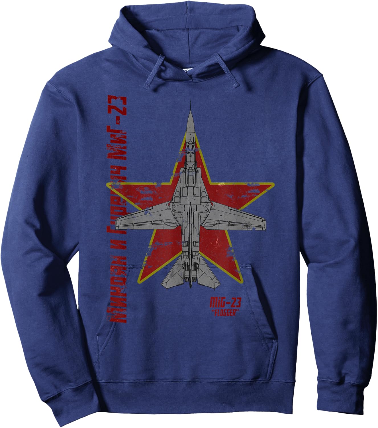 MiG-23 Flogger Soviet Cold War Jet Airplane Vintage Cyrillic Hoodie - Hoodie | Navy