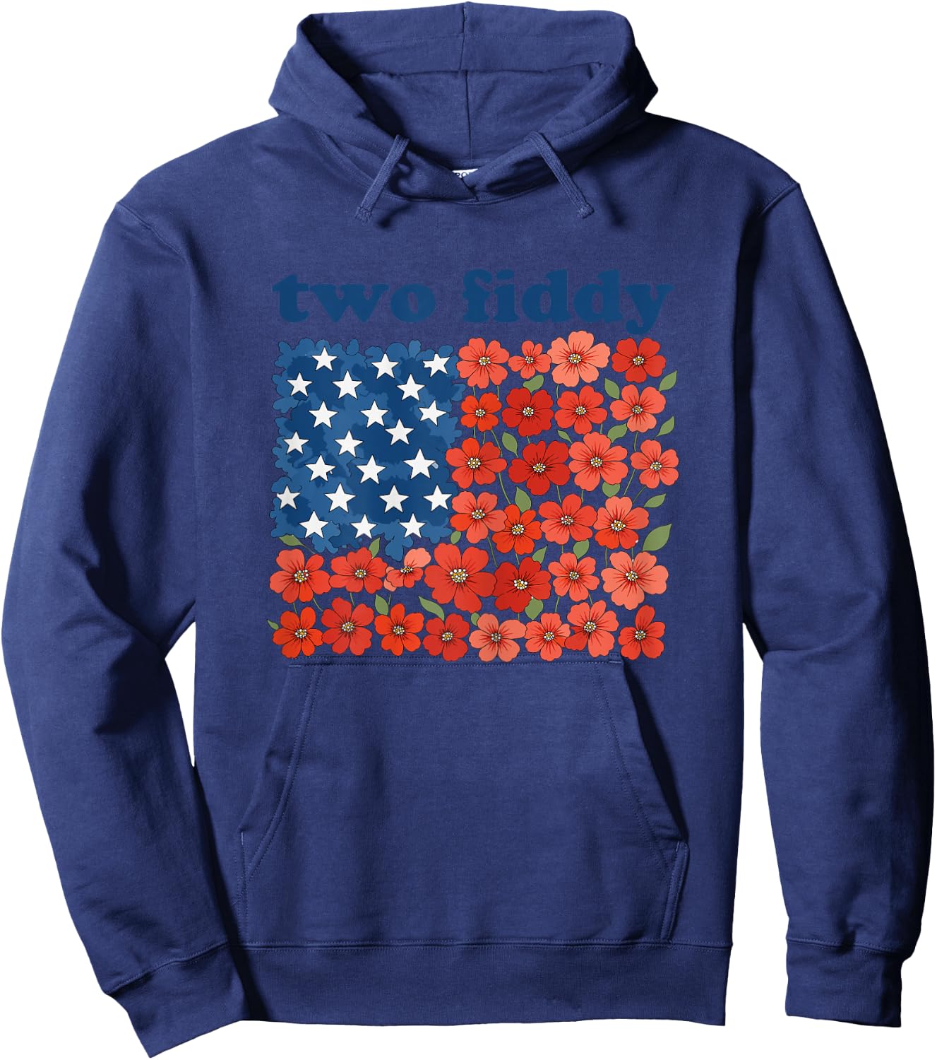 Two Fiddy Funny American Flag 4th of July Girls Women Hoodie - Hoodie | Navy