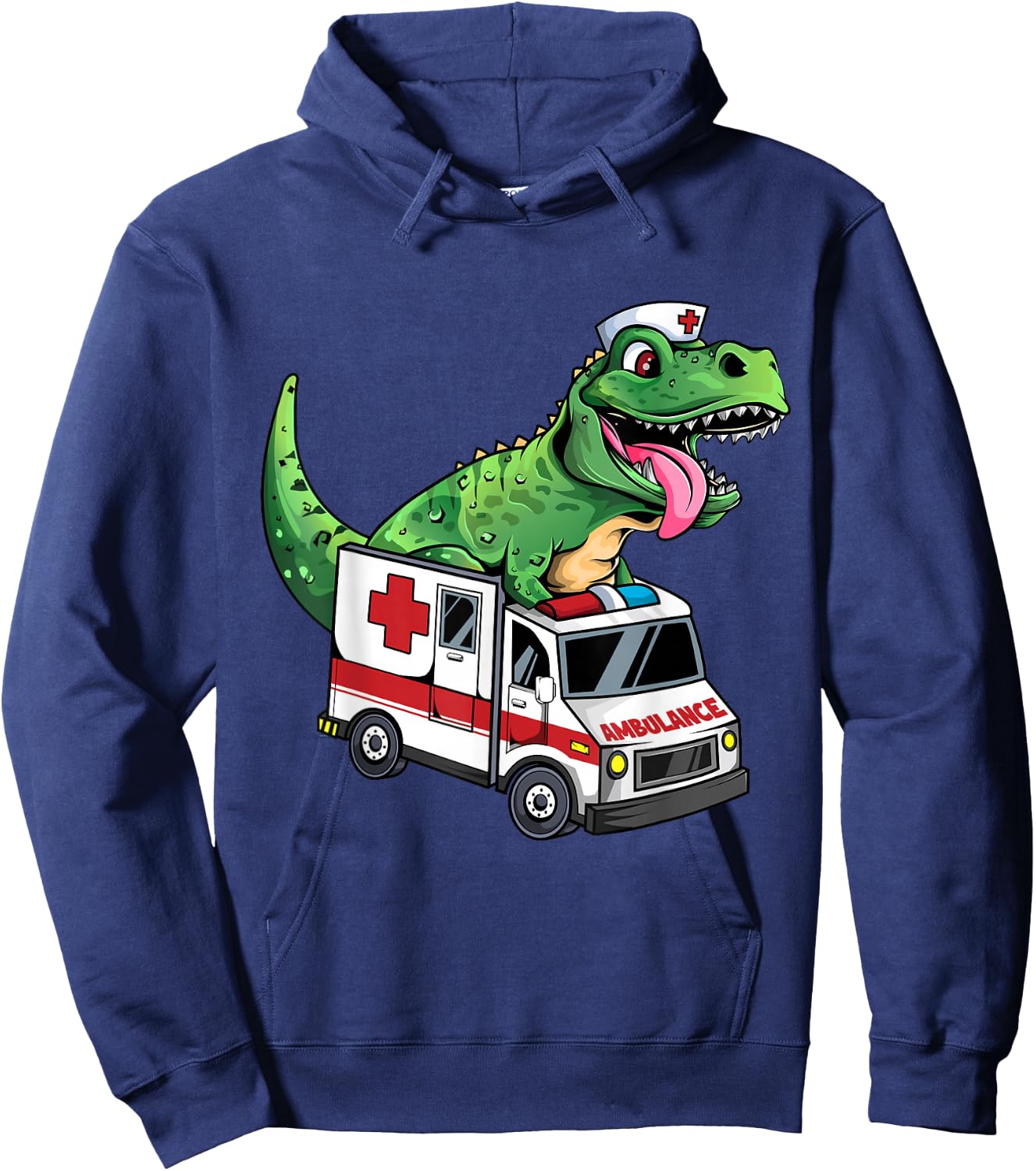 EMT Dinosaur Paramedic Funny Dino T-Rex Riding Ambulance Hoodie - Hoodie | Navy