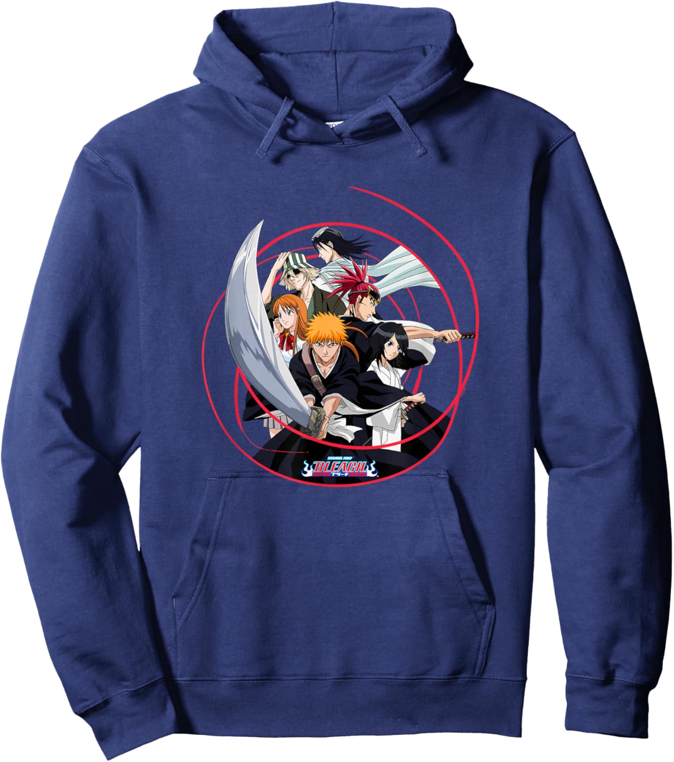 Bleach Ichigo and Cast with Sword and Swirl Anime Hoodie - Hoodie | Navy