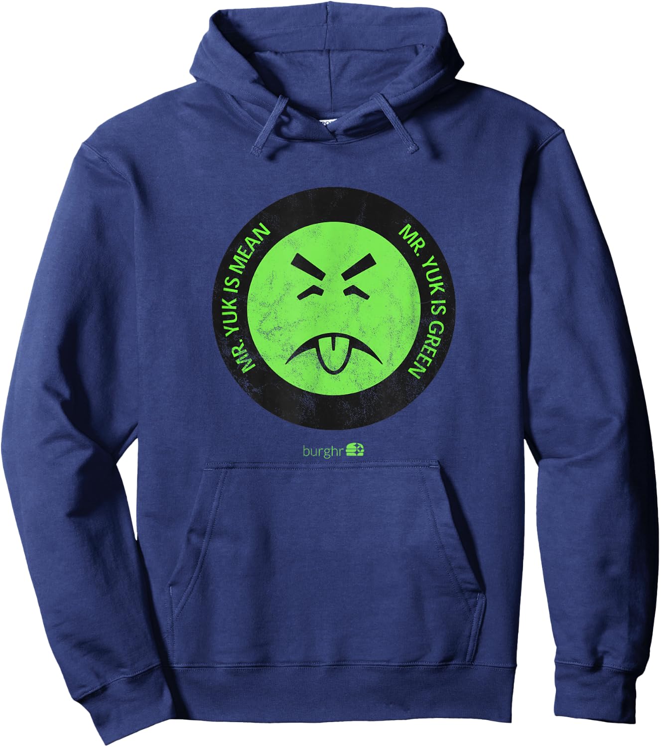 Burghr Men's Mr. Yuk Retro Pittsburgh Themed Green Cartoon Hoodie - Hoodie | Navy