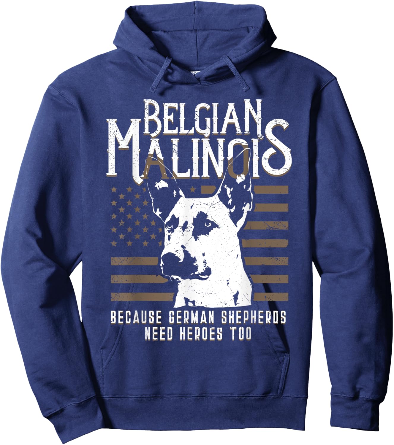 Belgian Malinois American Flag German Shepherd Police K9 Art Hoodie - Hoodie | Navy