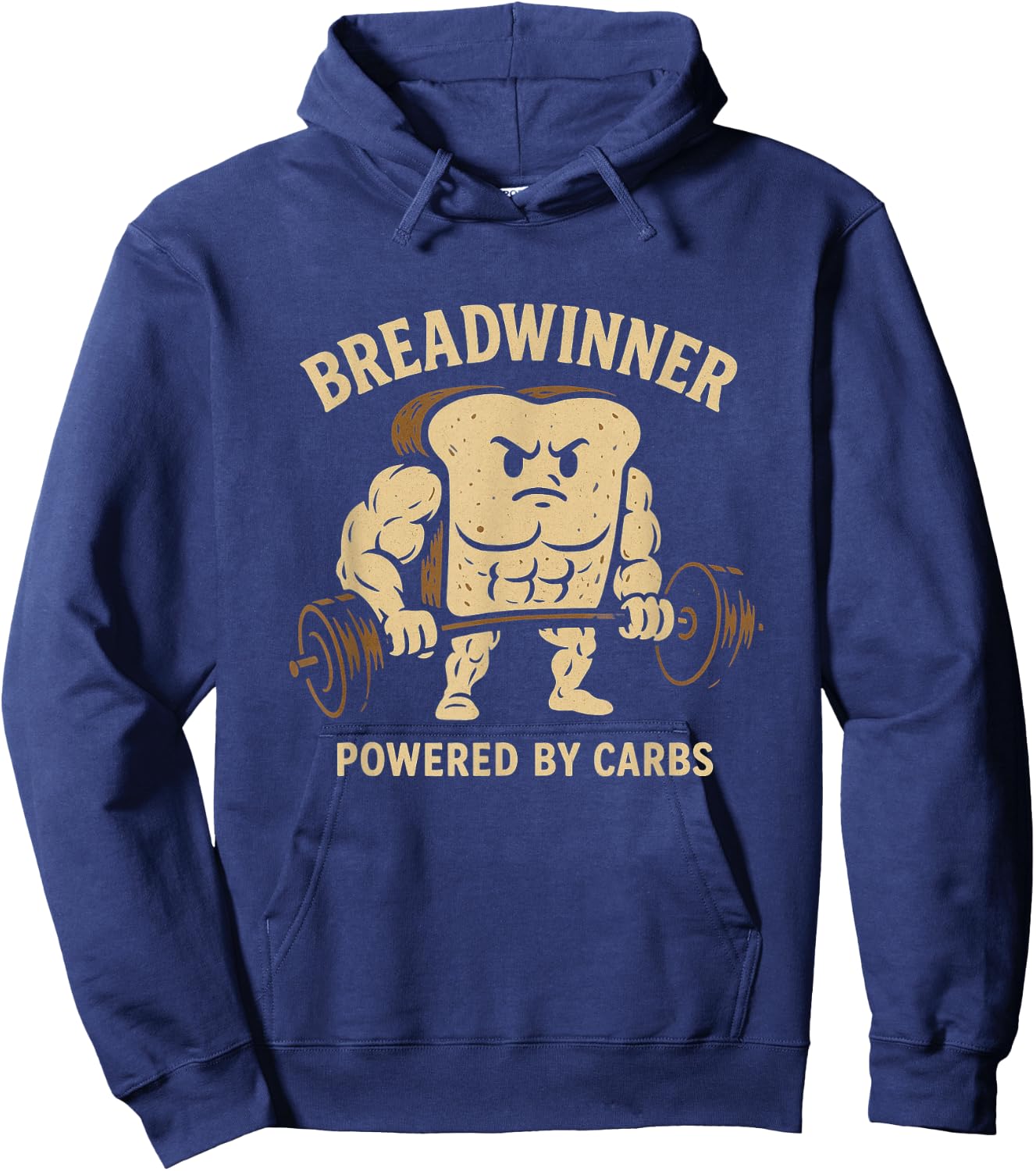 Breadwinner Powered by Carbs Funny Gym Bread Lifting Weights Hoodie - Hoodie | Navy