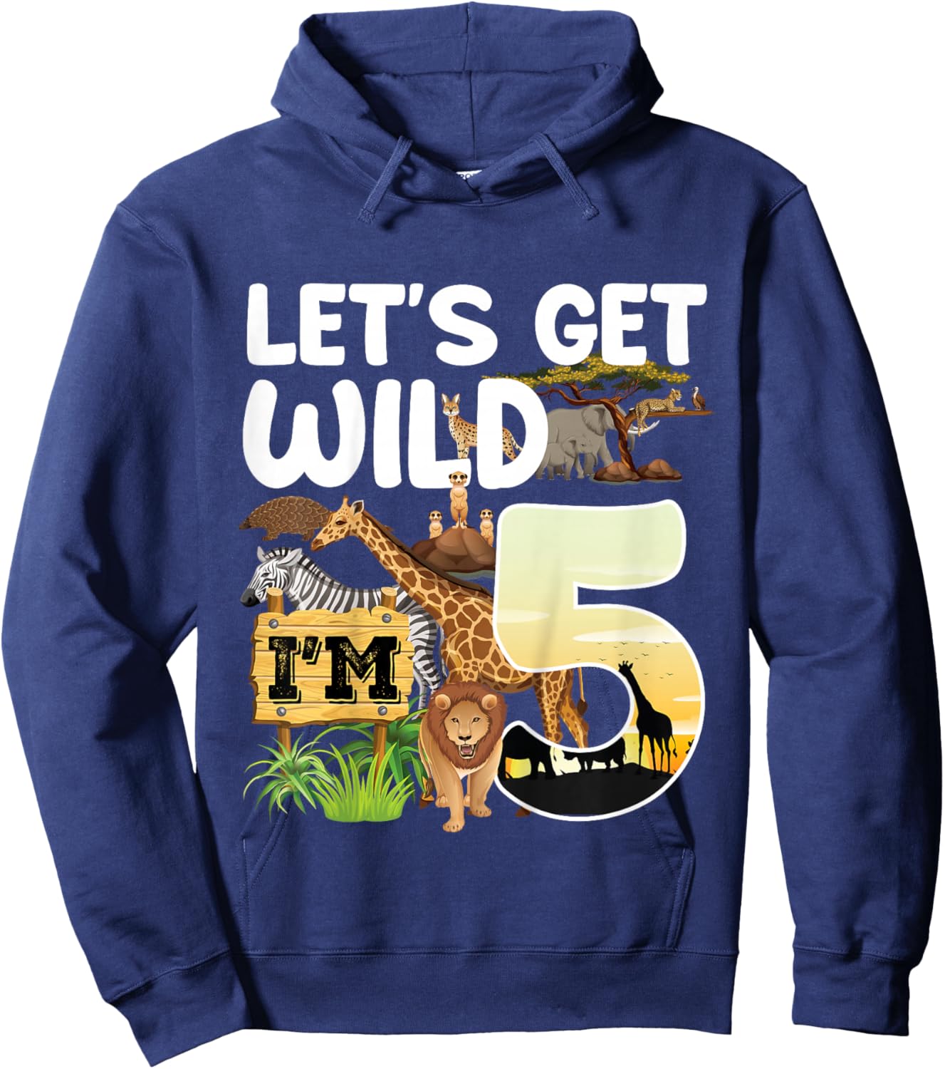 5 Year Old Zoo Birthday Safari Jungle Animal 5th B-Day Hoodie - Hoodie | Navy