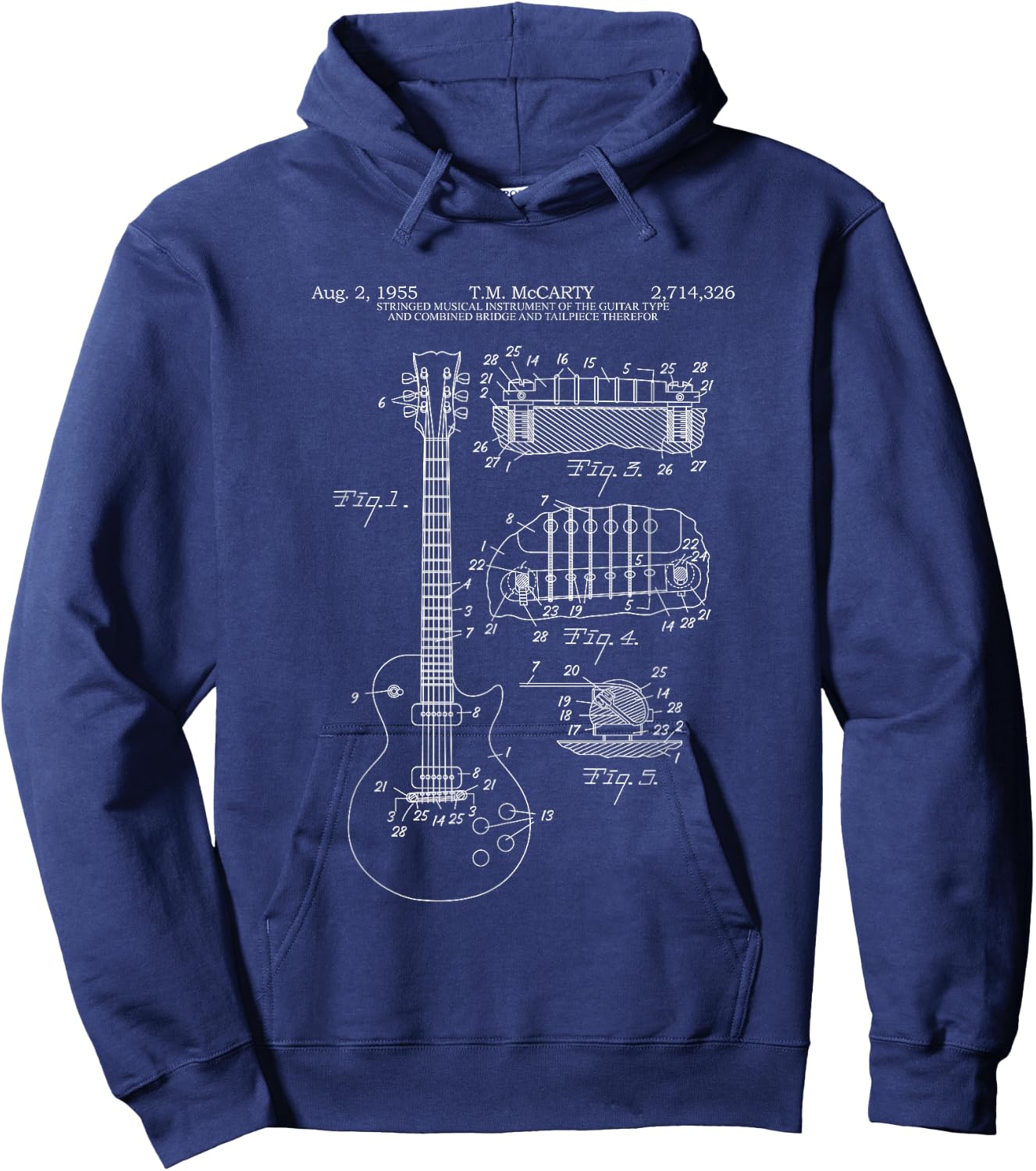 Guitar Schematic Blueprint Vintage Rocker Band Guitar Player Hoodie - Hoodie | Navy