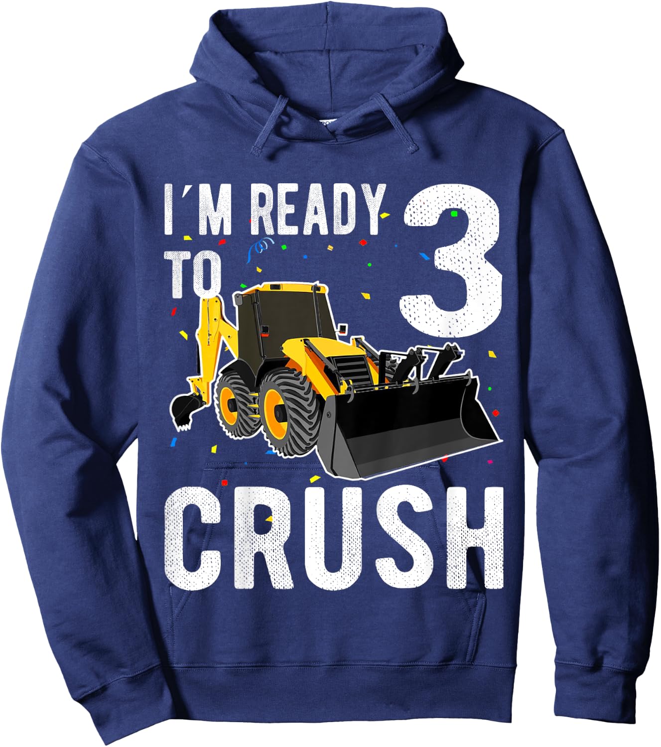 Kids Construction Truck 3rd Birthday Shirt Boy 3 Bulldozer Digger Hoodie - Hoodie | Navy