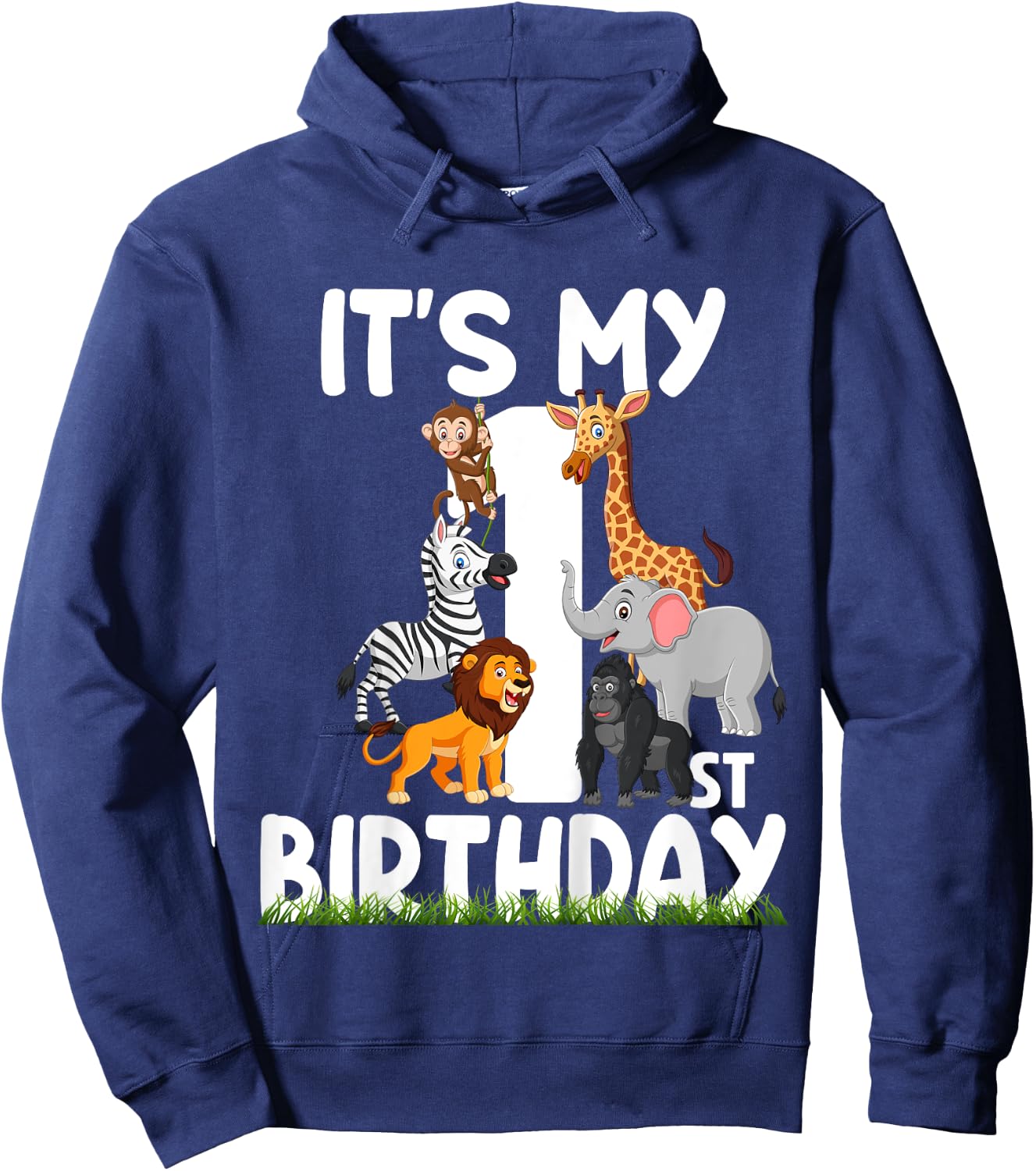 It's My 1st Birthday Zoo Jungle Safari 1 Years Old Animals Hoodie - Hoodie | Navy