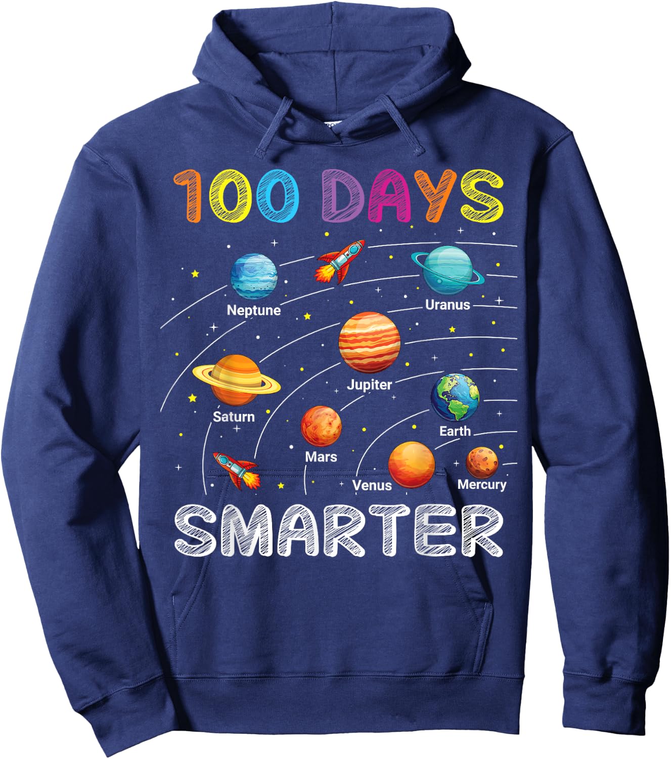 100 Days of School Astronaut Space Planets 100 Days Smarter Hoodie - Hoodie | Navy