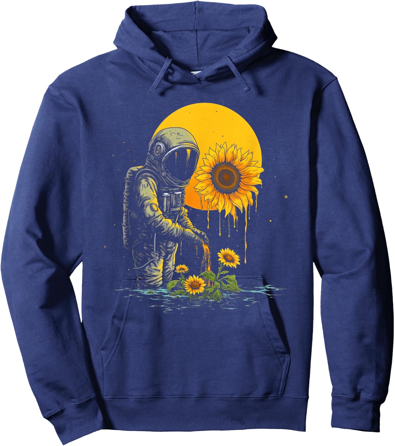 Cool Astronaut & Sunflowers | Surreal EDM Sci-Fi Space #2 Hoodie - Hoodie | Navy
