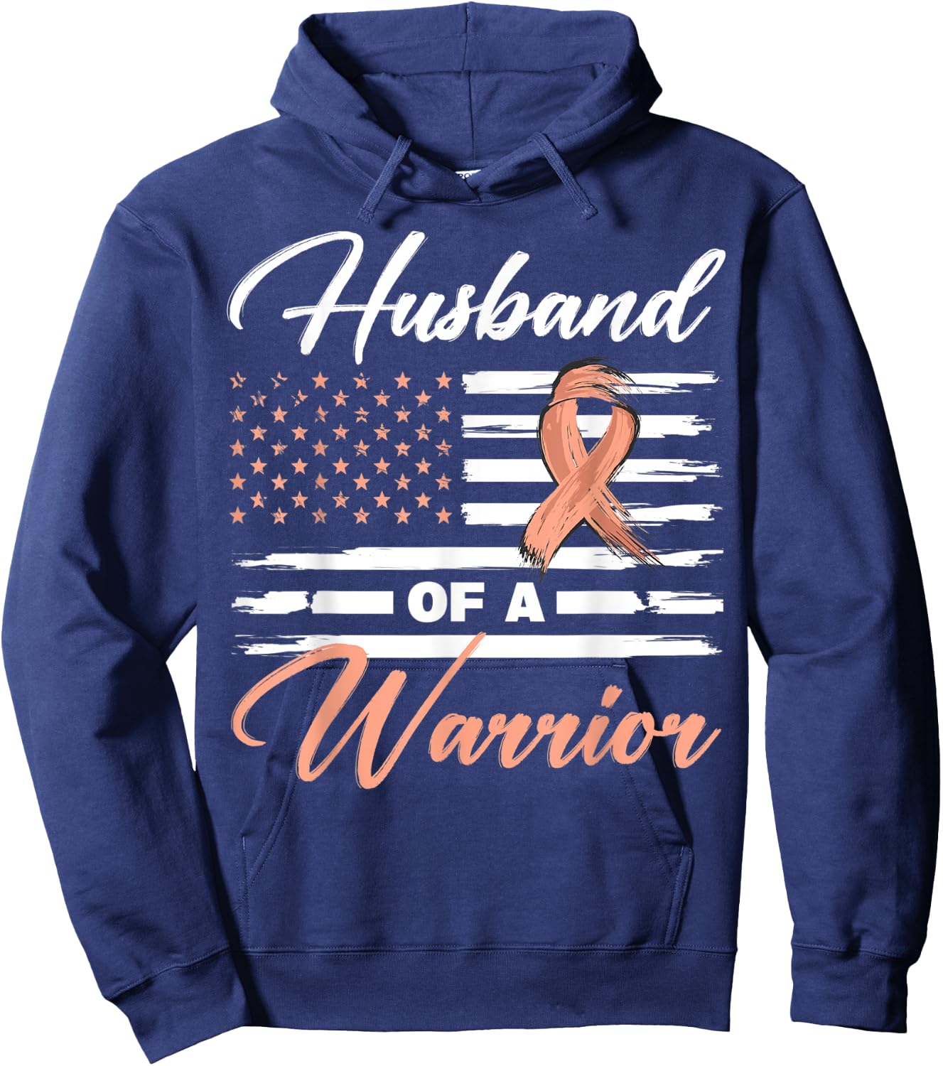 Husband Of A Warrior USA Flag Endometrial Cancer Awareness Kids Men Hoodie - Hoodie | Navy