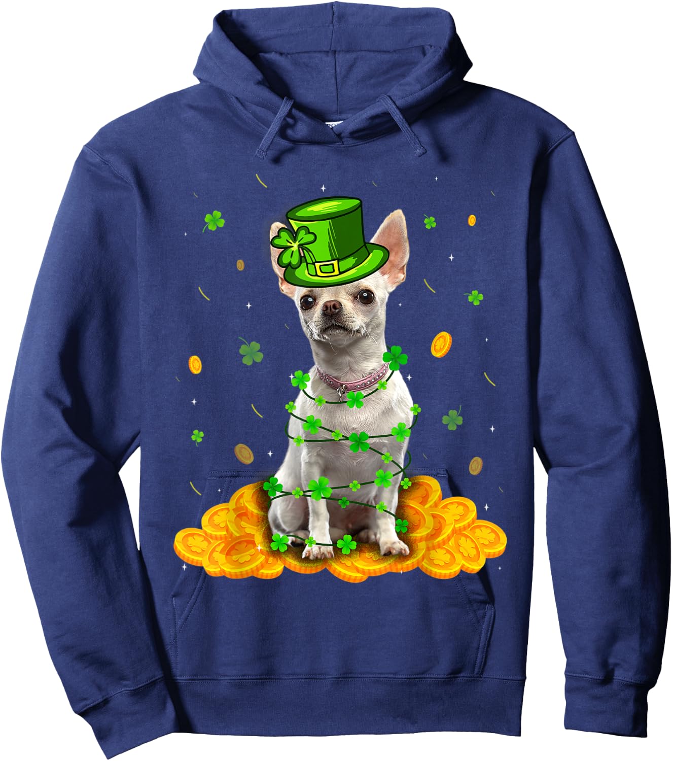 Cute Chihuahua Dog St Patricks Day Irish Shamrock Hoodie - Hoodie | Navy