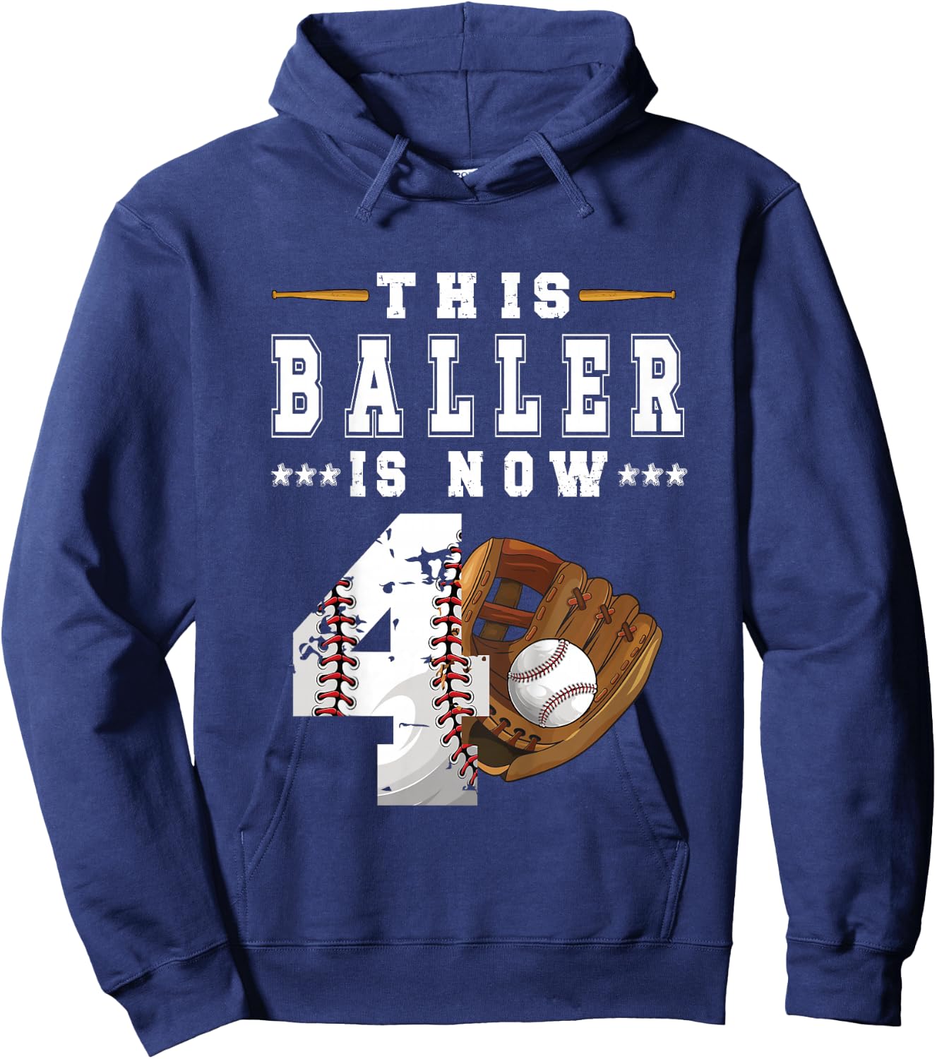 Kids 4th Birthday Baseball Boy Four Year Old Baseball Player Hoodie - Hoodie | Navy