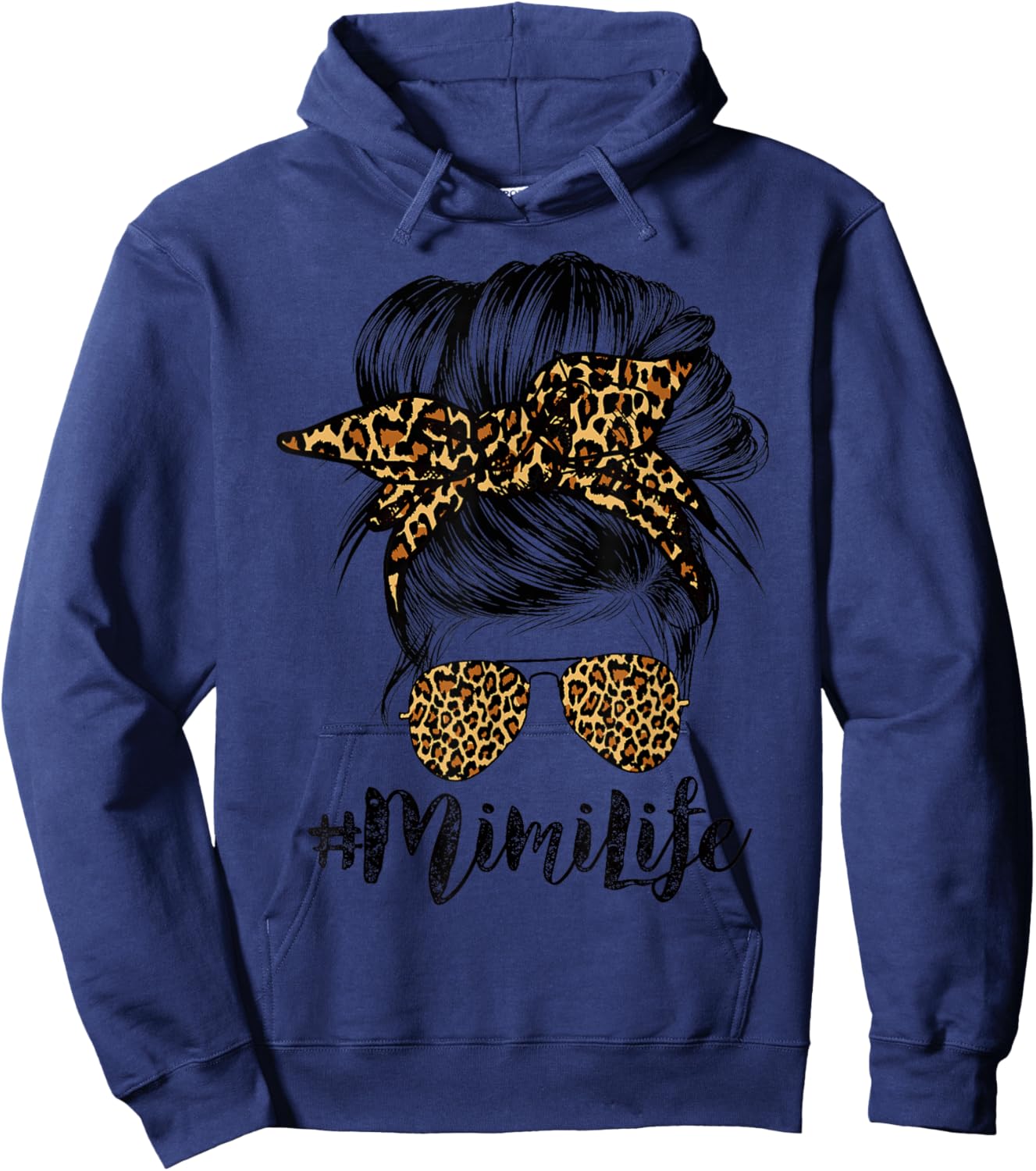 Mimi Life Hair Bandana Glasses Leopard Print Mother's Day Hoodie - Hoodie | Navy