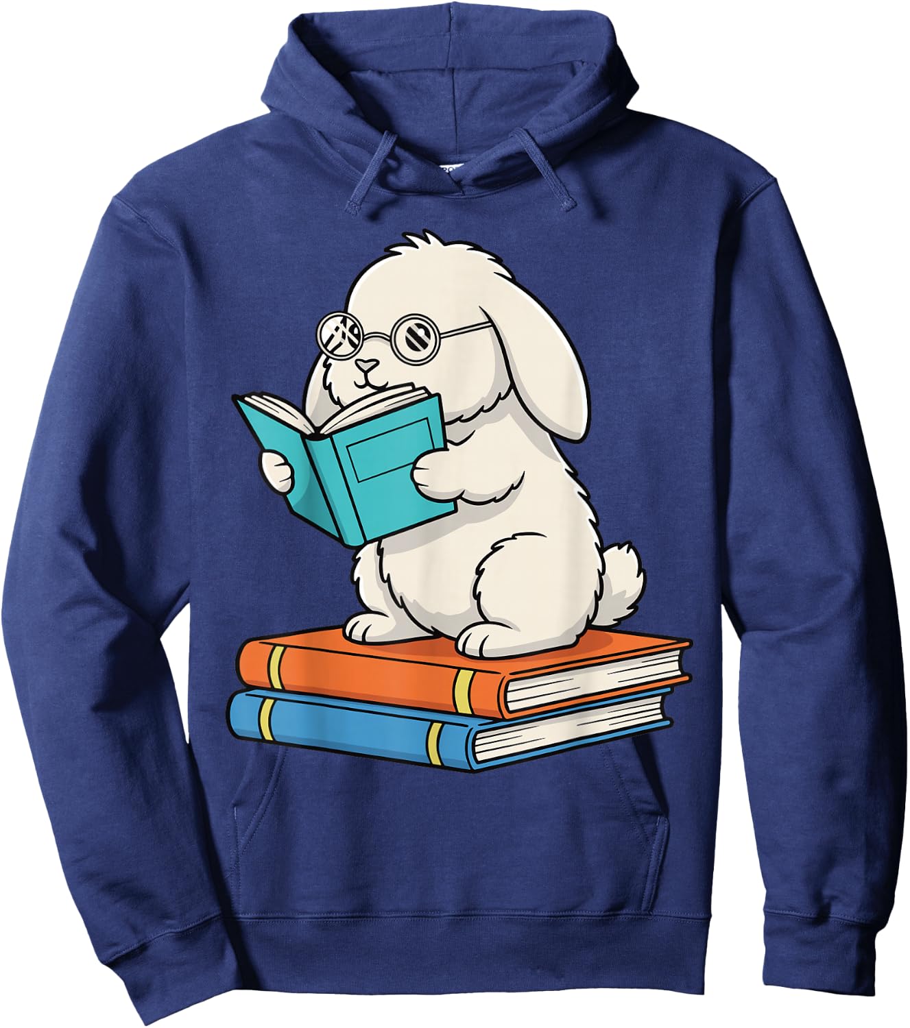 Reading Bunny Bookworm Rabbit with Glasses Books Reader Hoodie - Hoodie | Navy