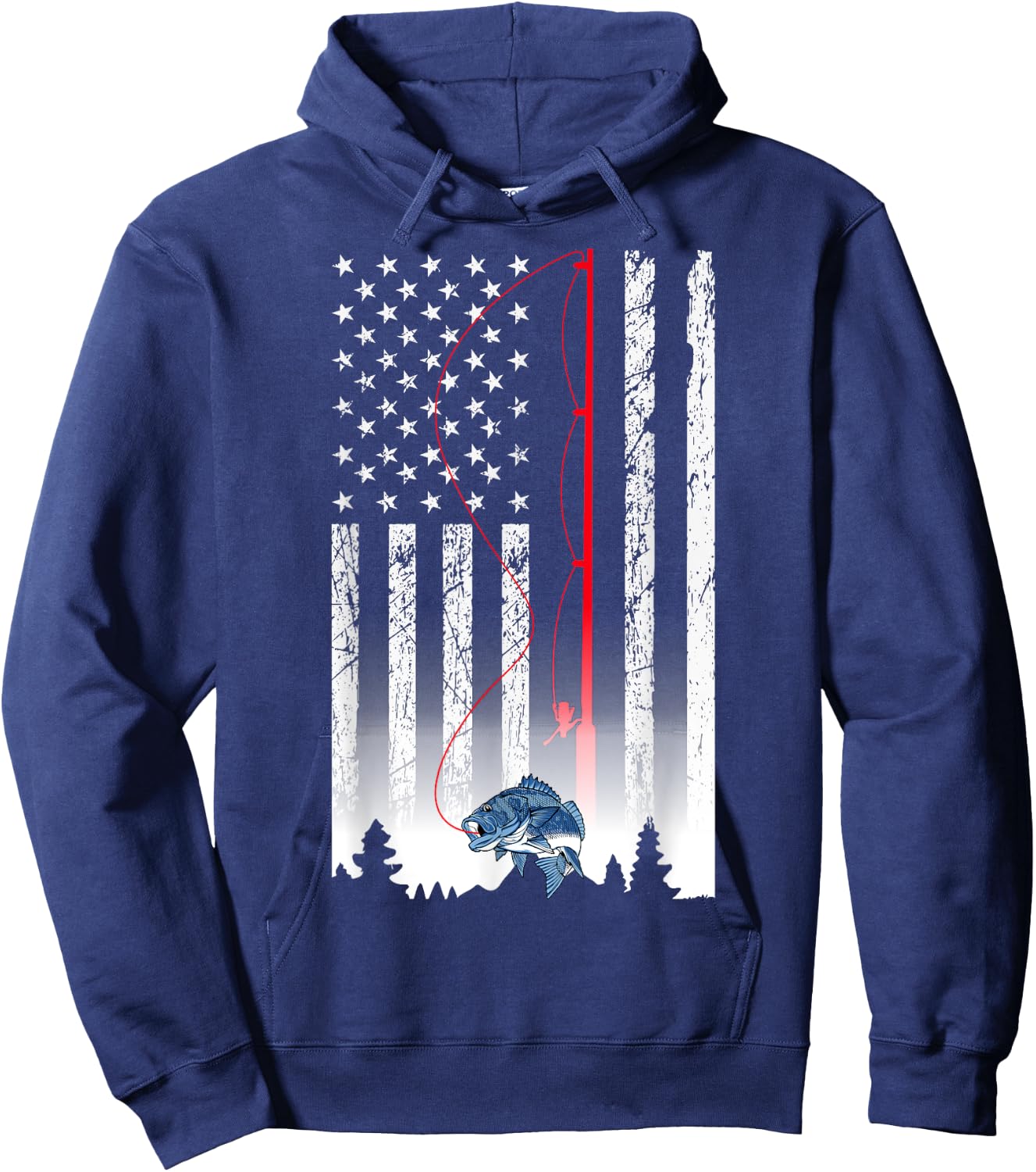 American Flag Fishing Rod USA Patriotic Lover Men Hoodie - Hoodie | Navy