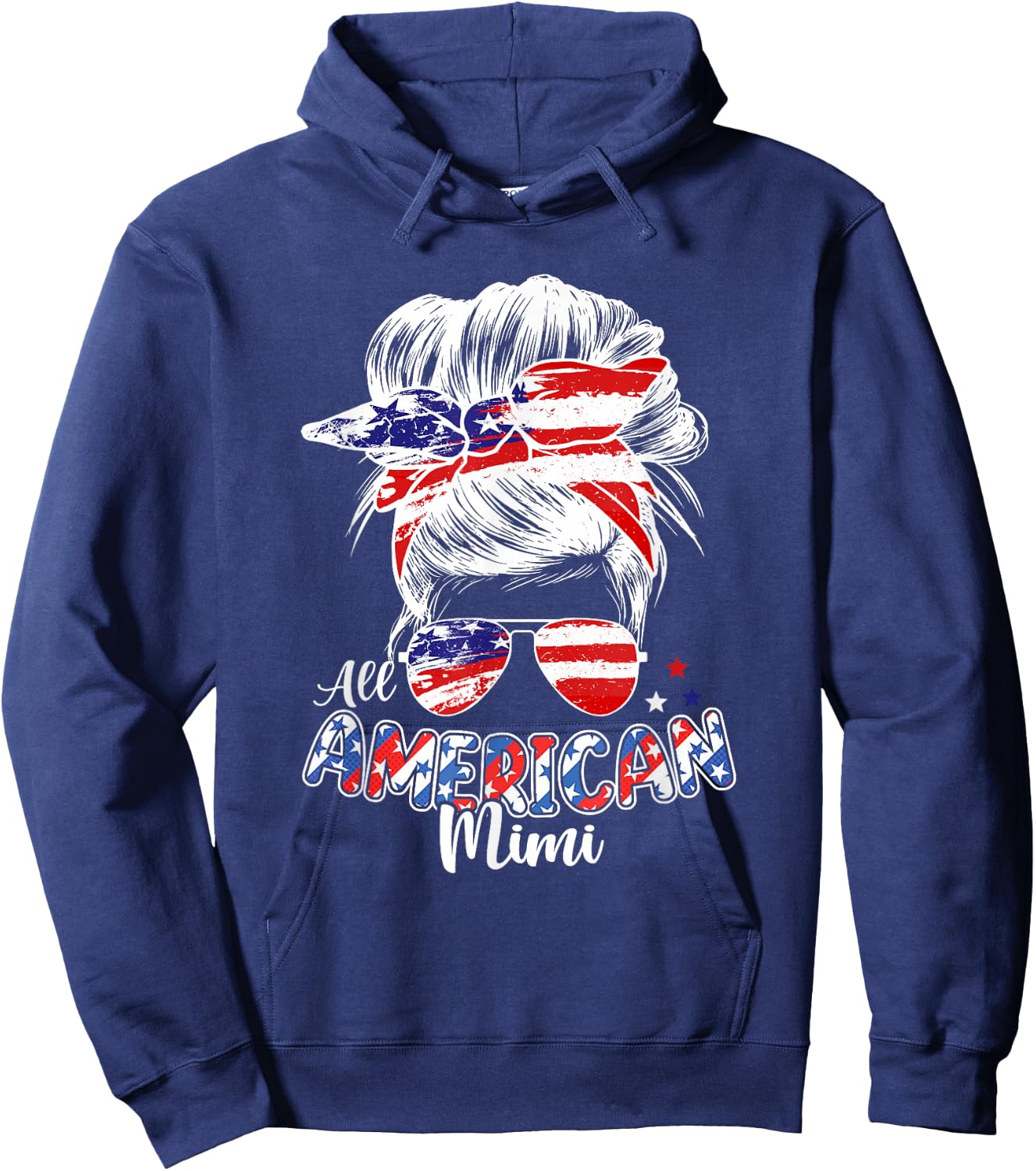 Patriotic Mimi 4th Of July Messy Bun Hair Independence Day Hoodie - Hoodie | Navy
