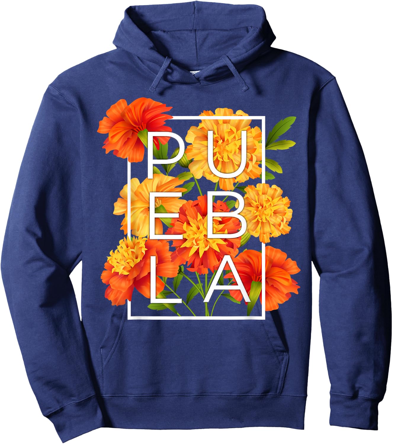 Flowers of Puebla Word Art - Poblano Pride Hoodie - Hoodie | Navy