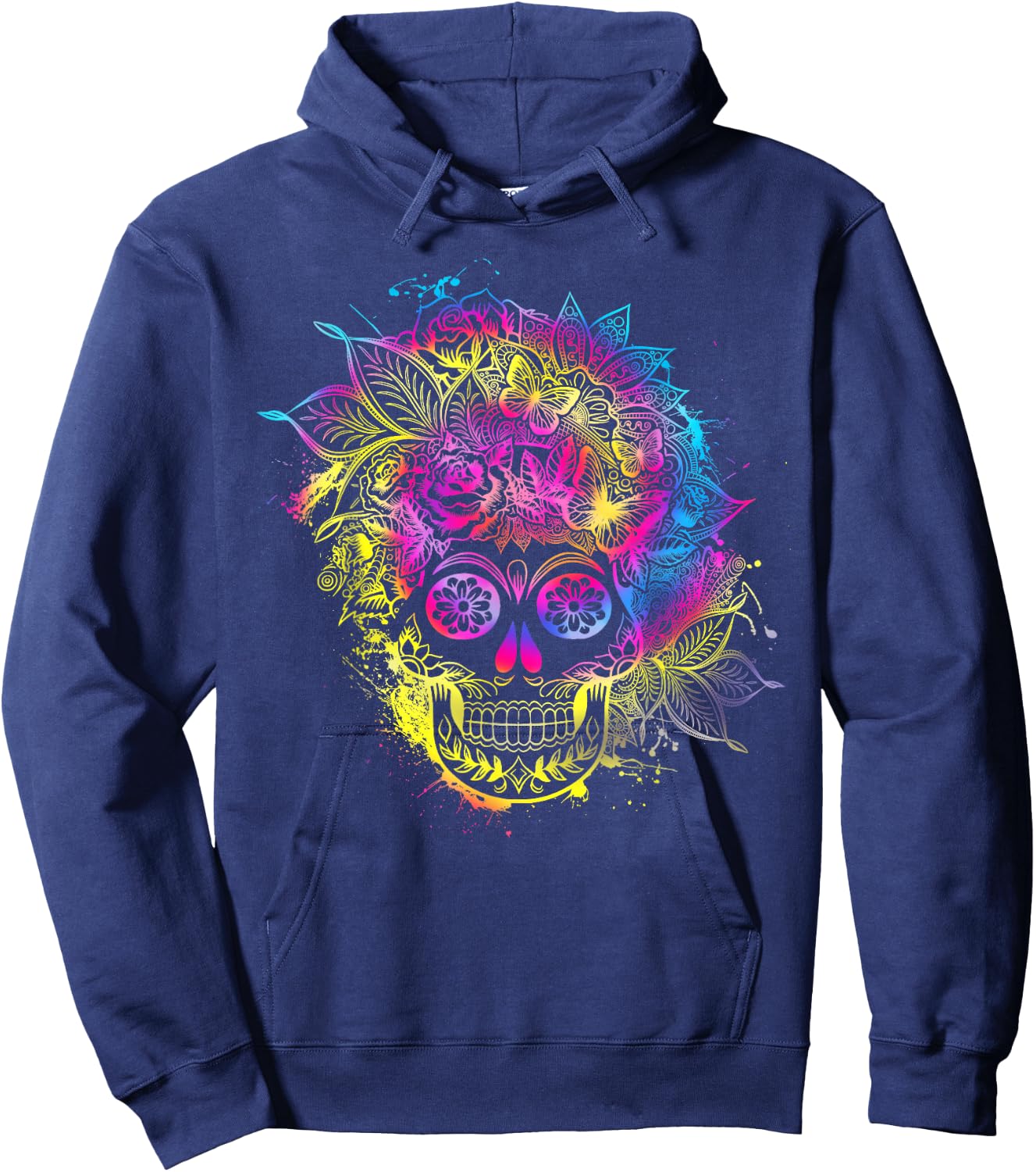 Butterflies Sugar Skull Day of the Dead Dia De Muertos Hoodie - Hoodie | Navy