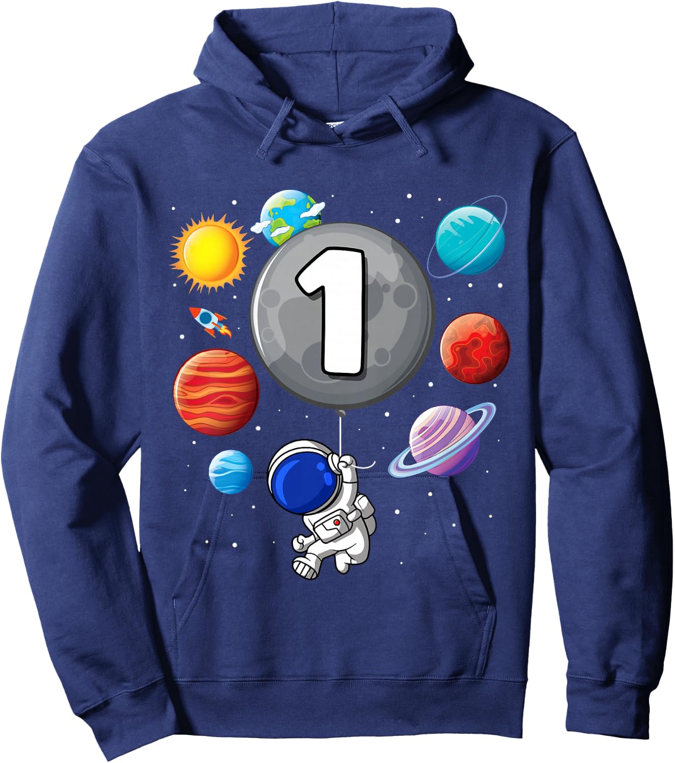 1st Birthday Astronaut Balloon Planet 1 Year Old Boy Hoodie - Hoodie | Navy
