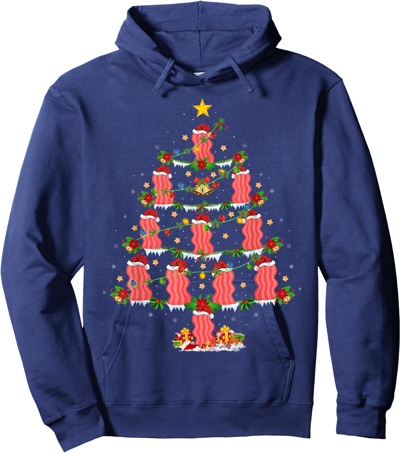 Bacon Lover Xmas Lighting Bacon Christmas Tree Hoodie - Hoodie | Navy
