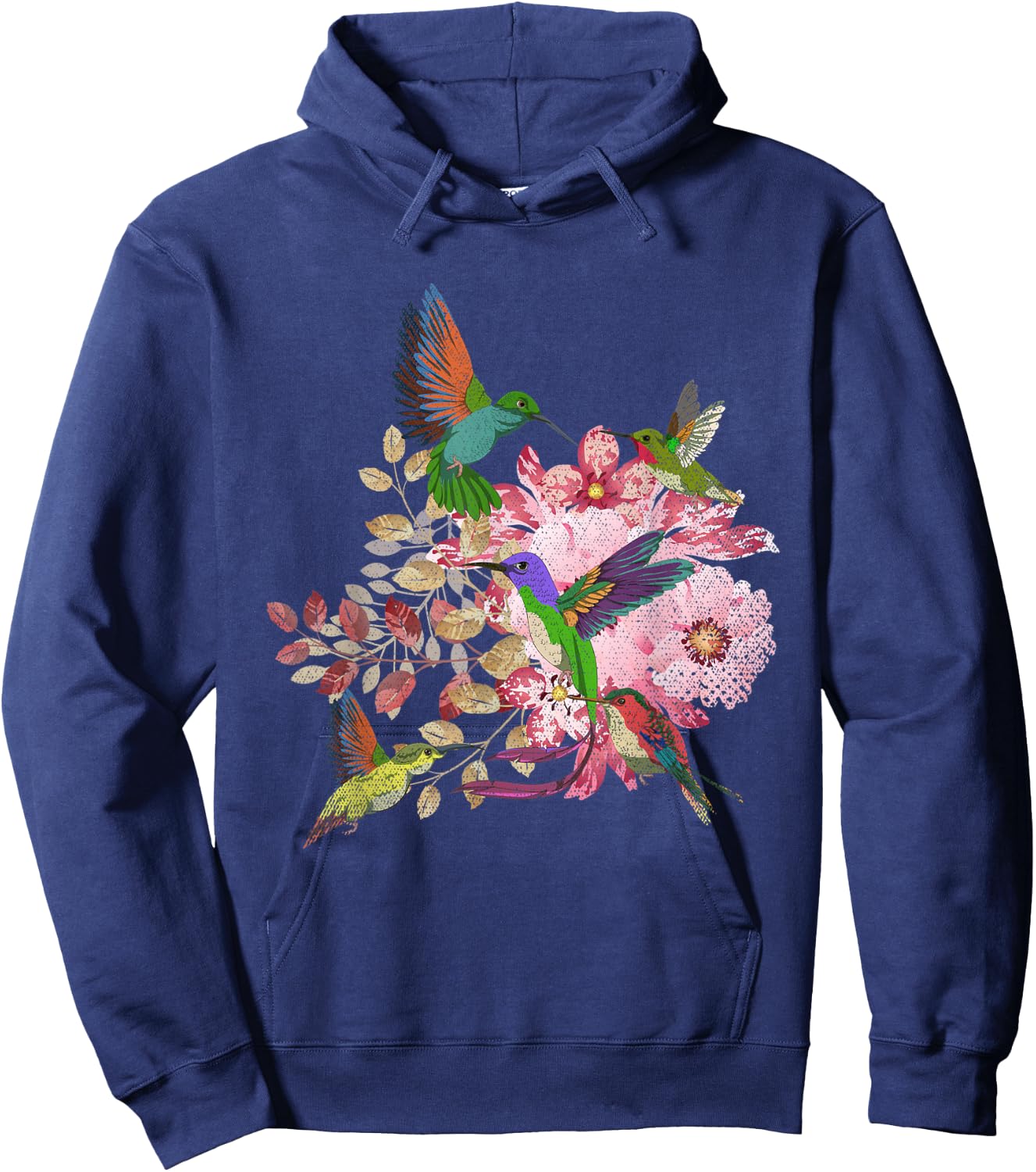 Floral Pretty Bird Flowers Animal Lover Vintage Hummingbird Hoodie - Hoodie | Navy