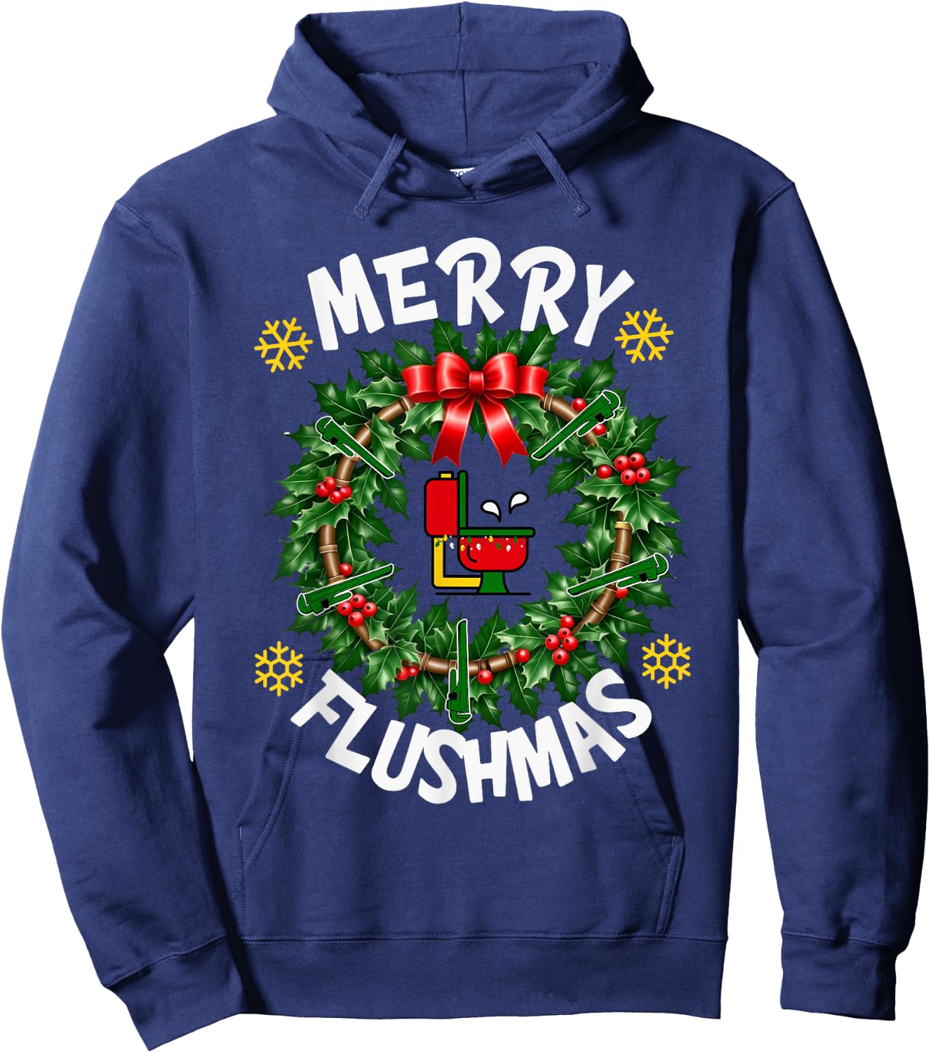 Xmas Merry Flushmas Plumber Christmas Holiday Funny Pajama Hoodie - Hoodie | Navy
