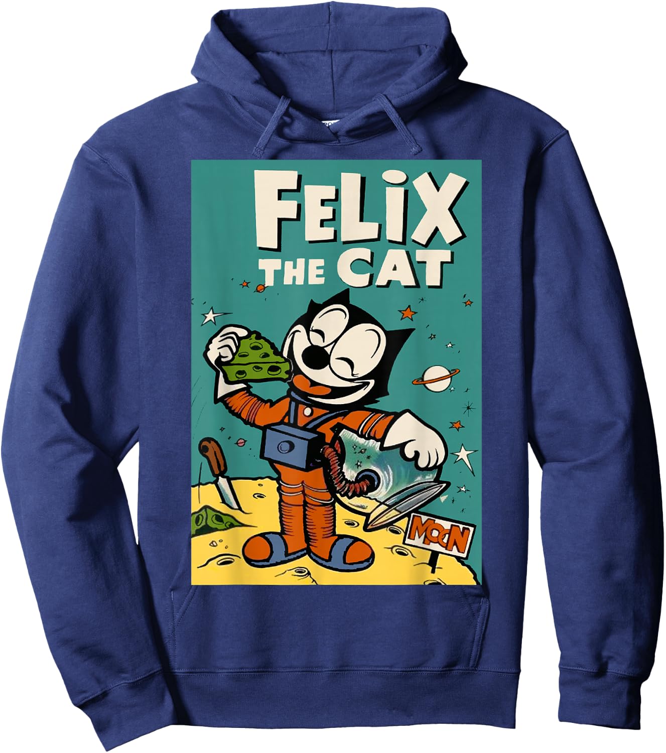 Felix the Cat Moon Dreamer - Retro 1920s Celestial Animation Hoodie - Hoodie | Navy