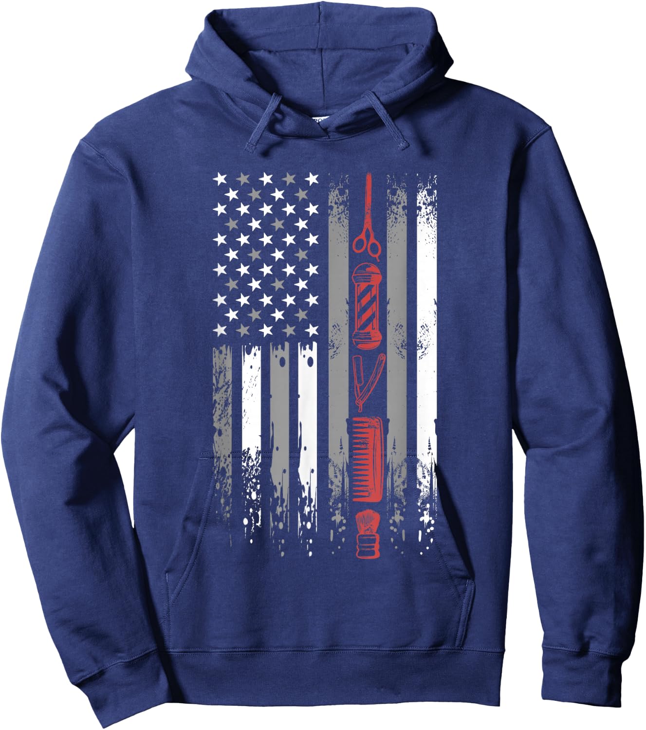 Barber US Flag - Hairdresser Hairstylist Barbershop Barber Hoodie - Hoodie | Navy