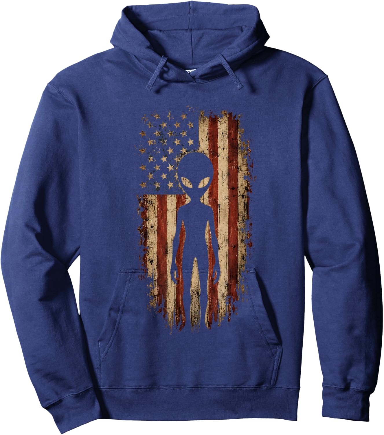 Vintage Alien USA Flag Fourth of July Men Women Kids Hoodie - Hoodie | Navy