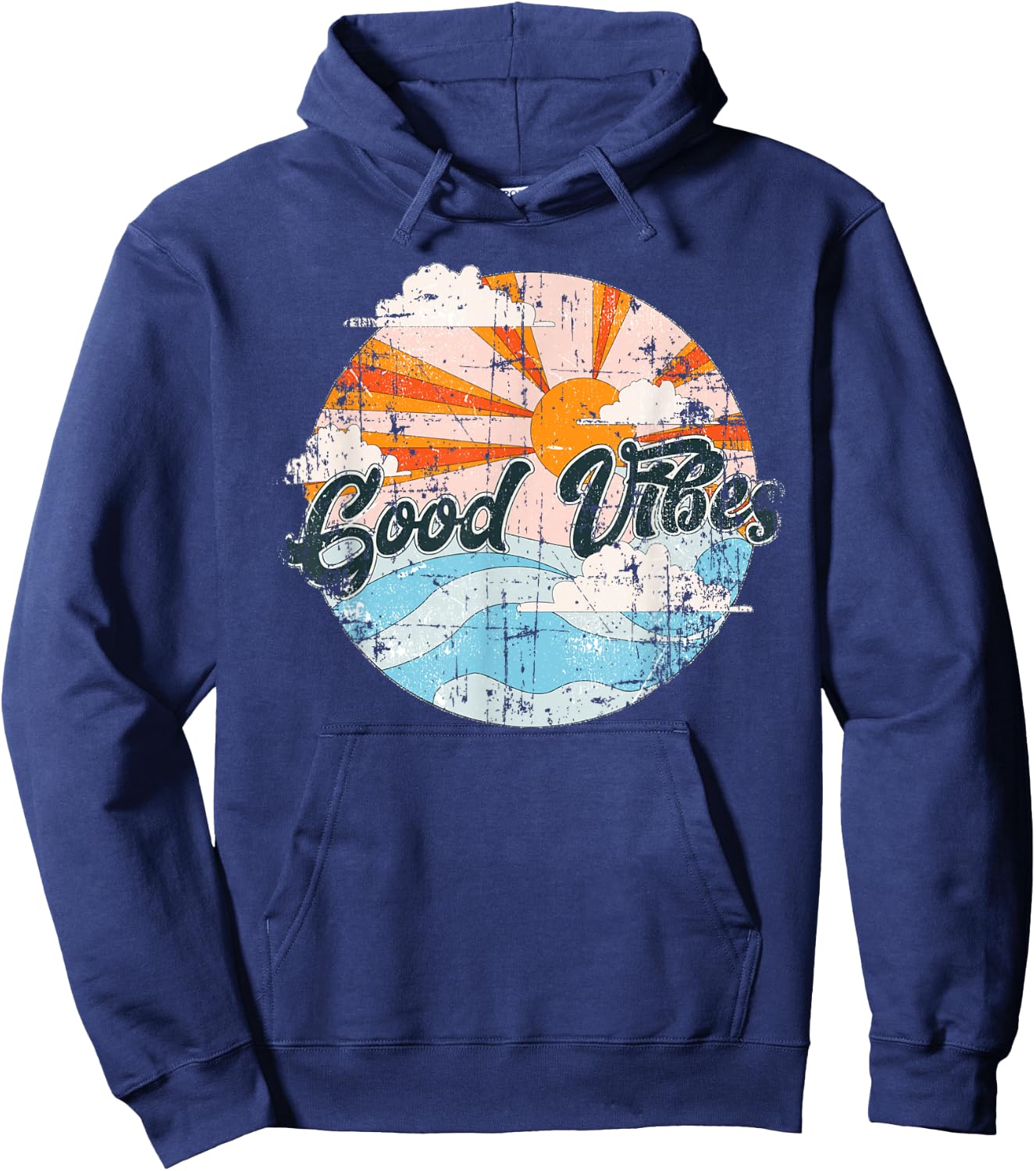 Vintage Retro Good Vibes Waves & Sunset Men Women Gift Hoodie - Hoodie | Navy