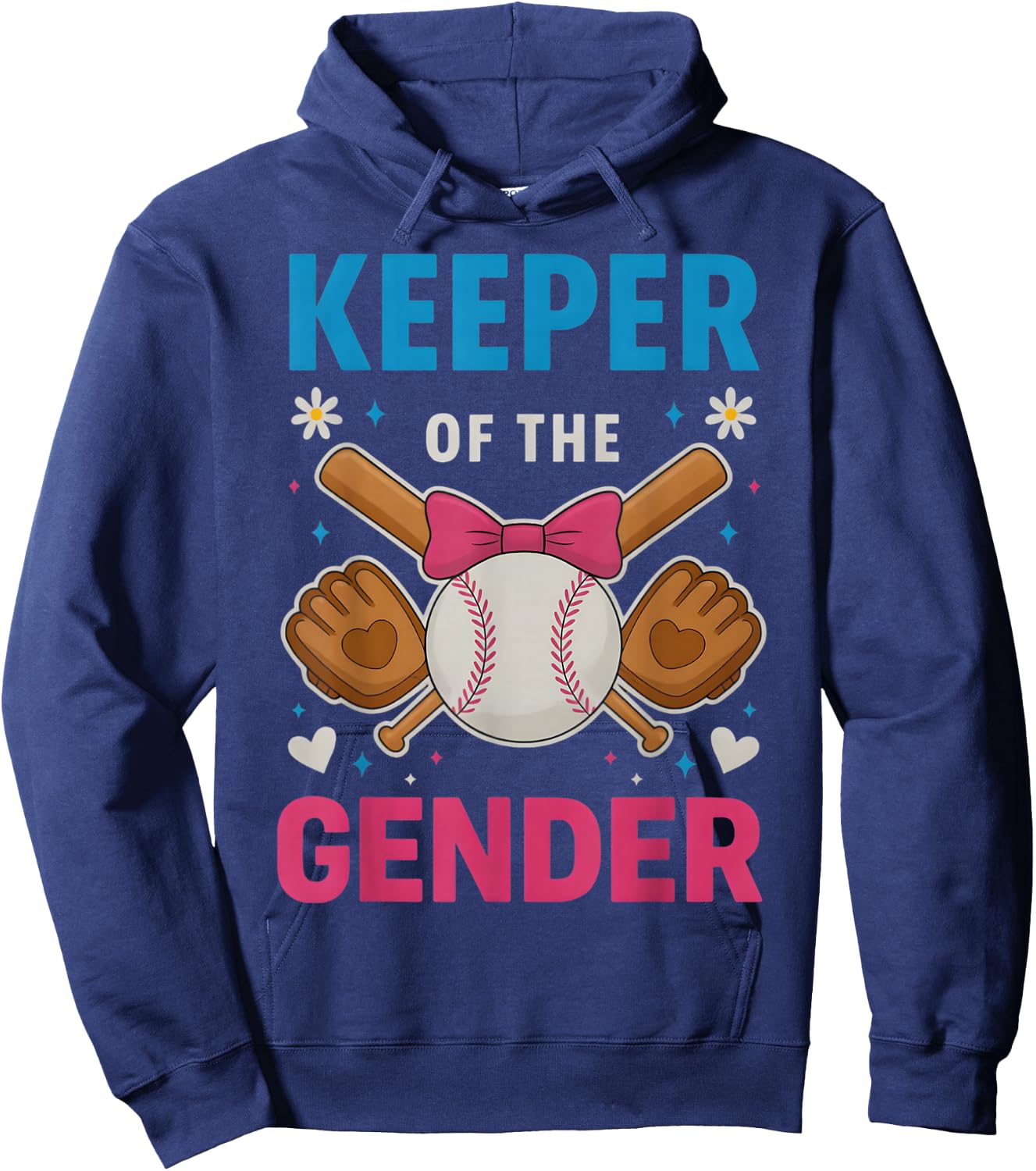 Keeper Of The Gender Baseball or Bows Funny Reveal Party Mom Hoodie - Hoodie | Navy