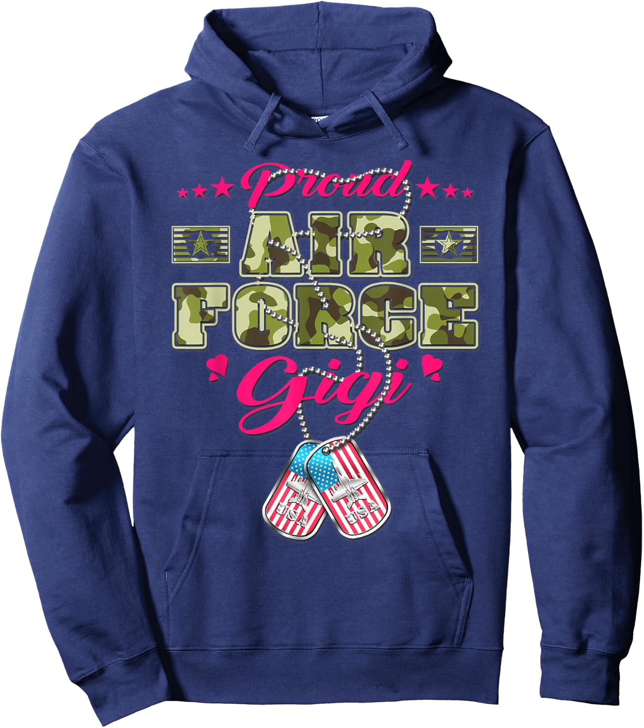 Proud Air Force Gigi - Camo US Flag Dog Tag Military Grandma Women Hoodie - Hoodie | Navy
