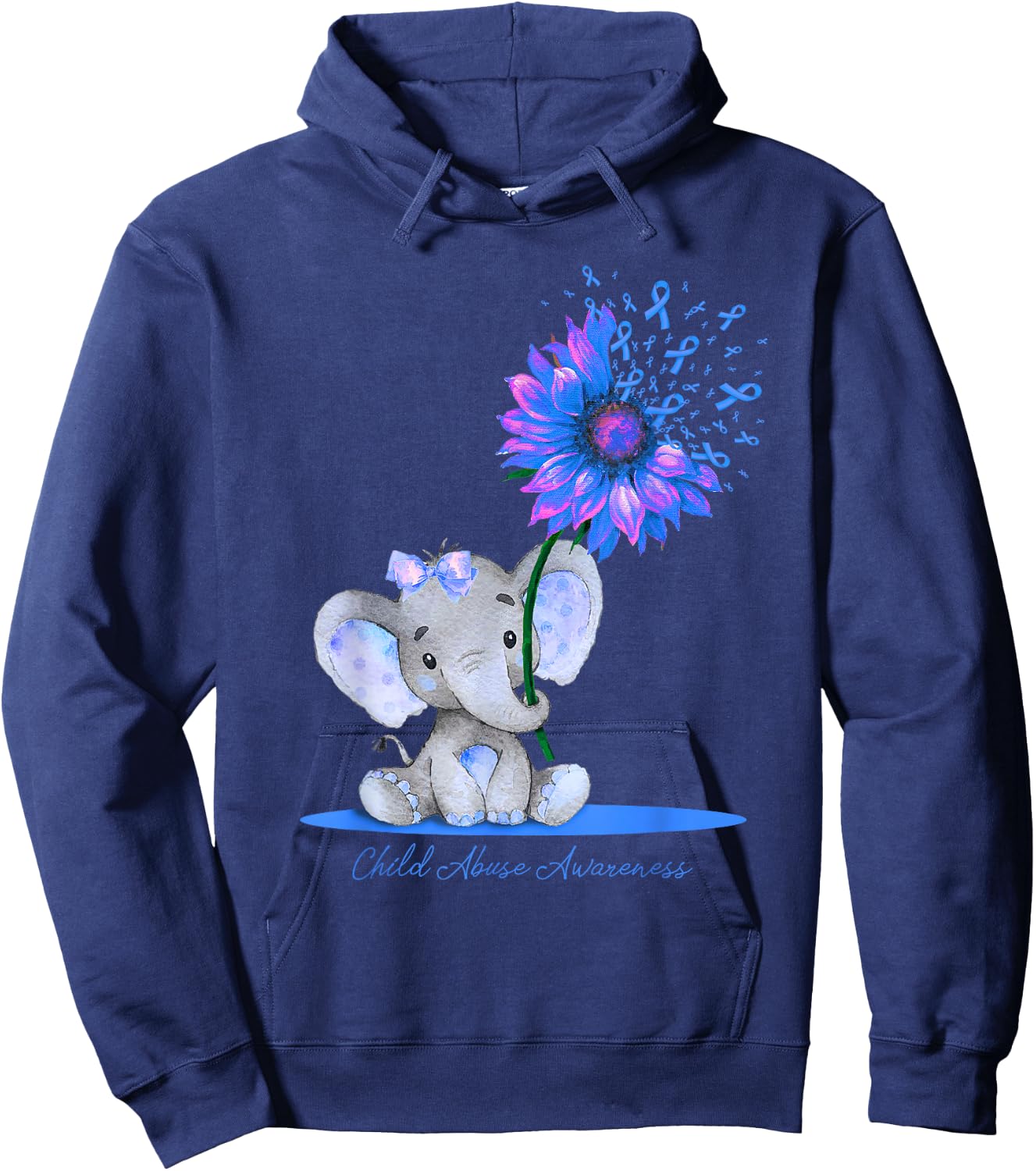 CHILD ABUSE AWARENESS Cute Elephant Sunflower Light Blue Hoodie - Hoodie | Navy