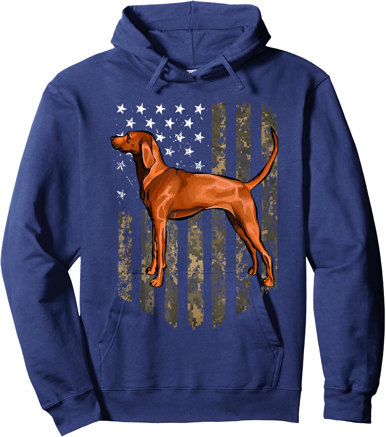 Camo American Flag Redbone Coonhound 4th of July USA Hoodie - Hoodie | Navy