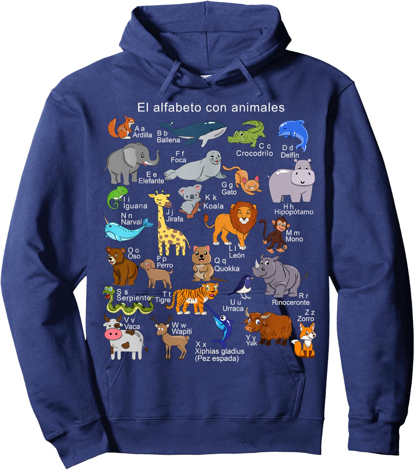 Spanish Animals Alphabet A-Z ABC of the Wildlife Hoodie - Hoodie | Navy