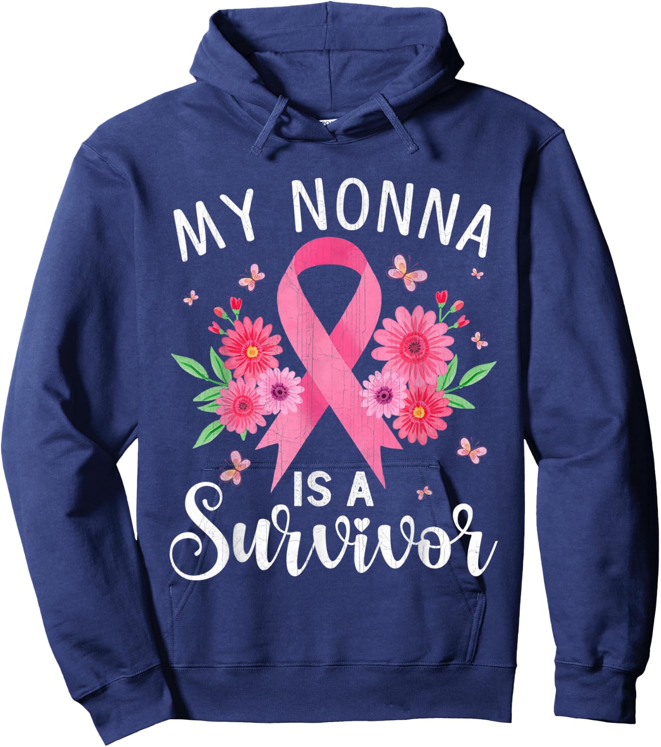 October Breast Cancer Support My Nonna Is A Survivor Hoodie - Hoodie | Navy