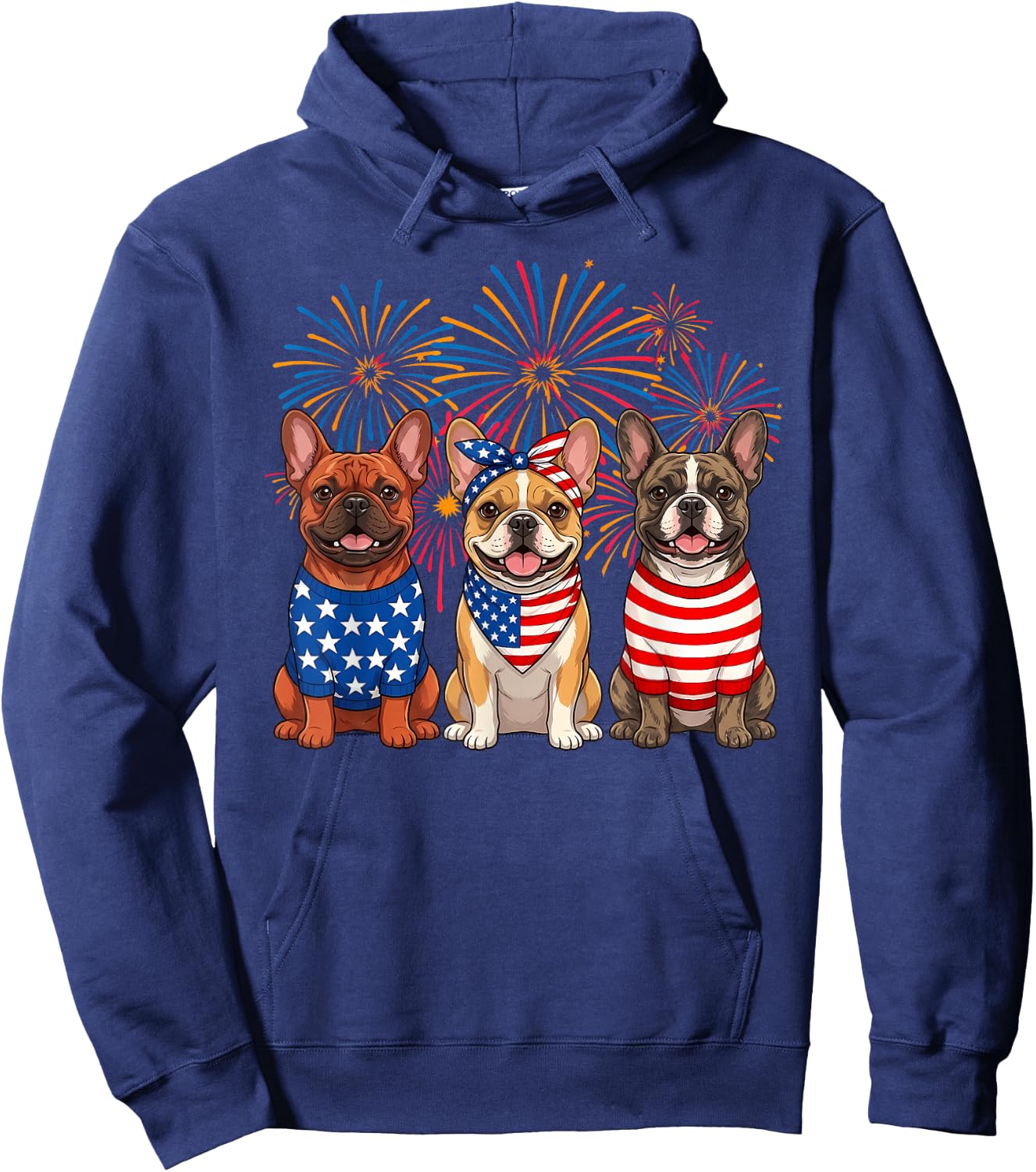 Funny French Bulldog Lover USA Flag 4th of July Women Men Hoodie - Hoodie | Navy
