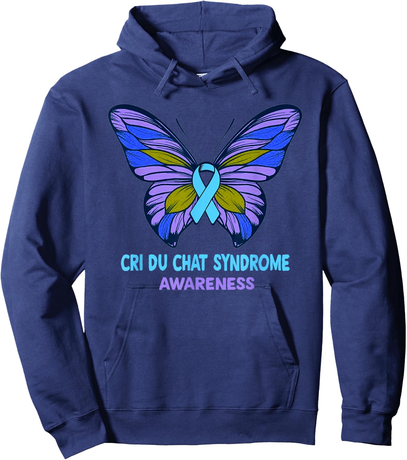 CRI DU CHAT SYNDROME Awareness Blue Ribbon T Shirt Hoodie - Hoodie | Navy