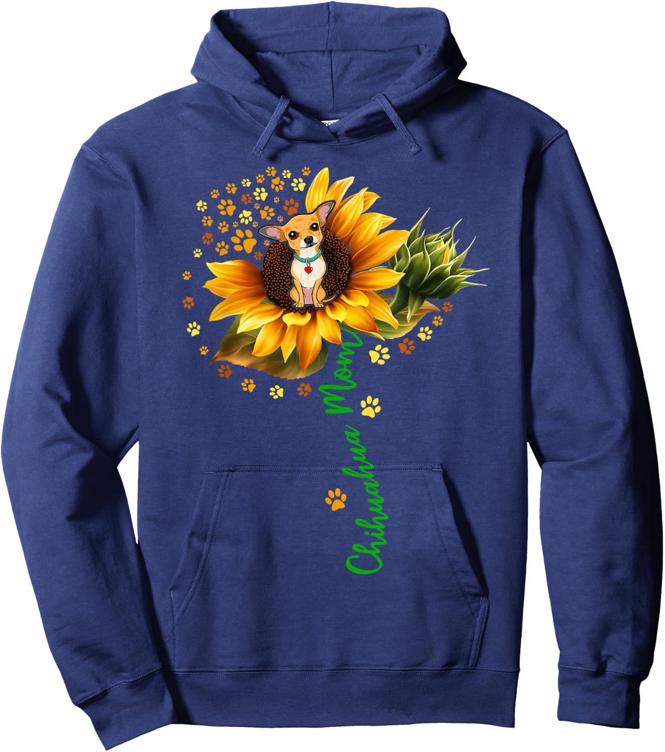 Chihuahua Mom Funny Chihuahua On Sunflower Dog Paws Flower Women Girls Kids Hoodie - Hoodie | Navy