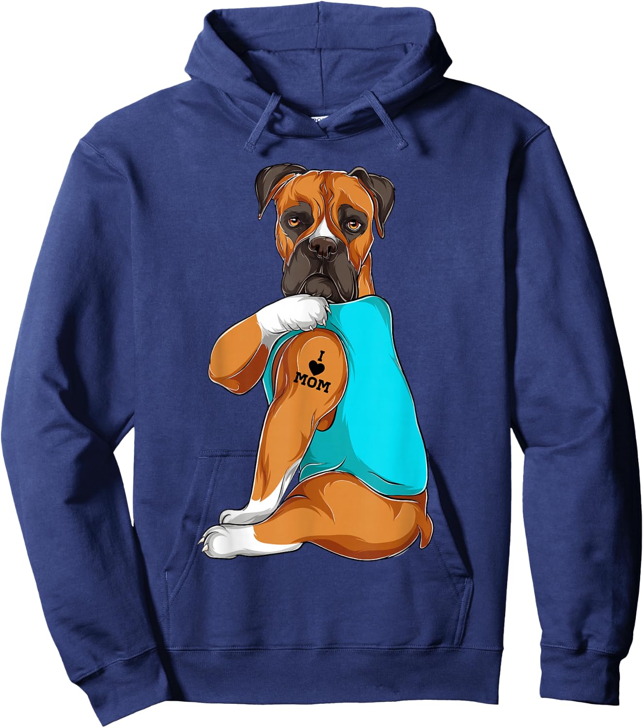 Boxer I Love Mom Tattoo Apparel Dog Mom Gifts Hoodie - Hoodie | Navy