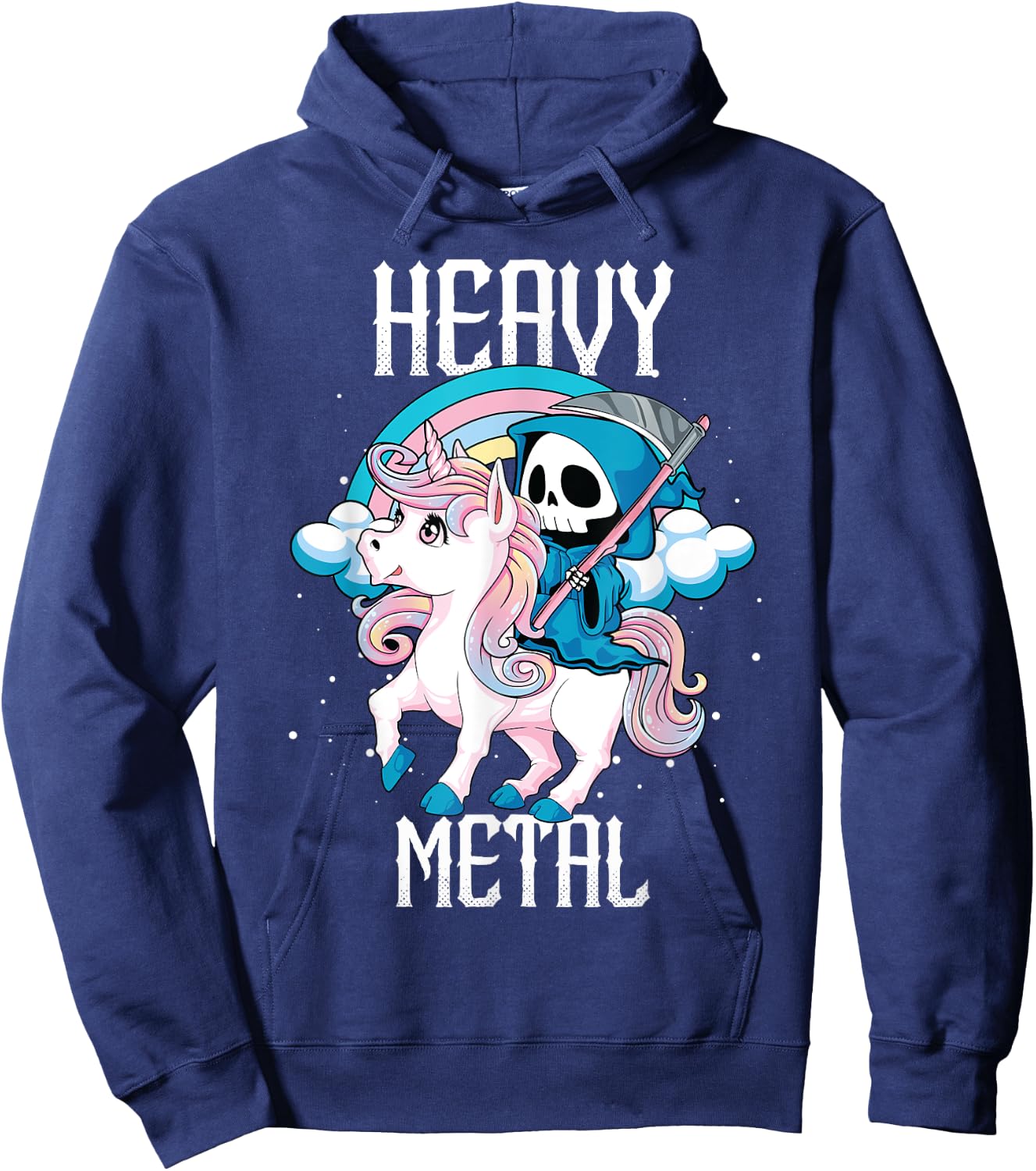 Kawaii Pastel Heavy Metal Rock Rainbow Grim Reaper Unicorn Hoodie - Hoodie | Navy