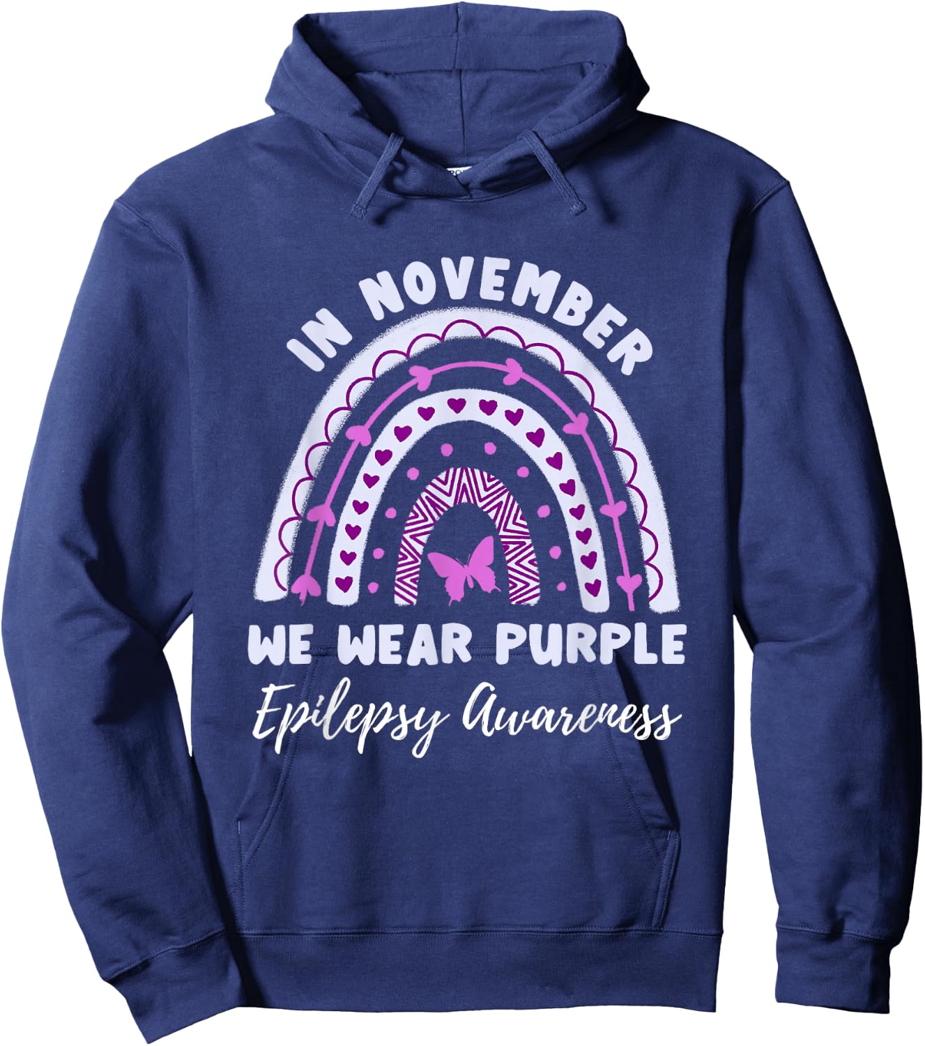 In November We Wear Purple Epilepsy Awareness Rainbow Hoodie - Hoodie | Navy